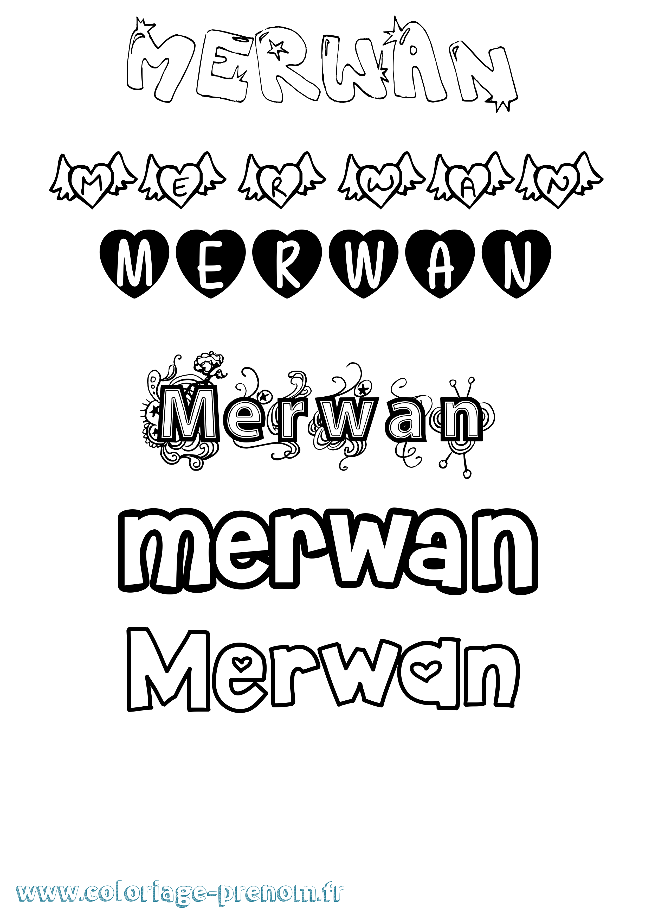 Coloriage prénom Merwan Girly