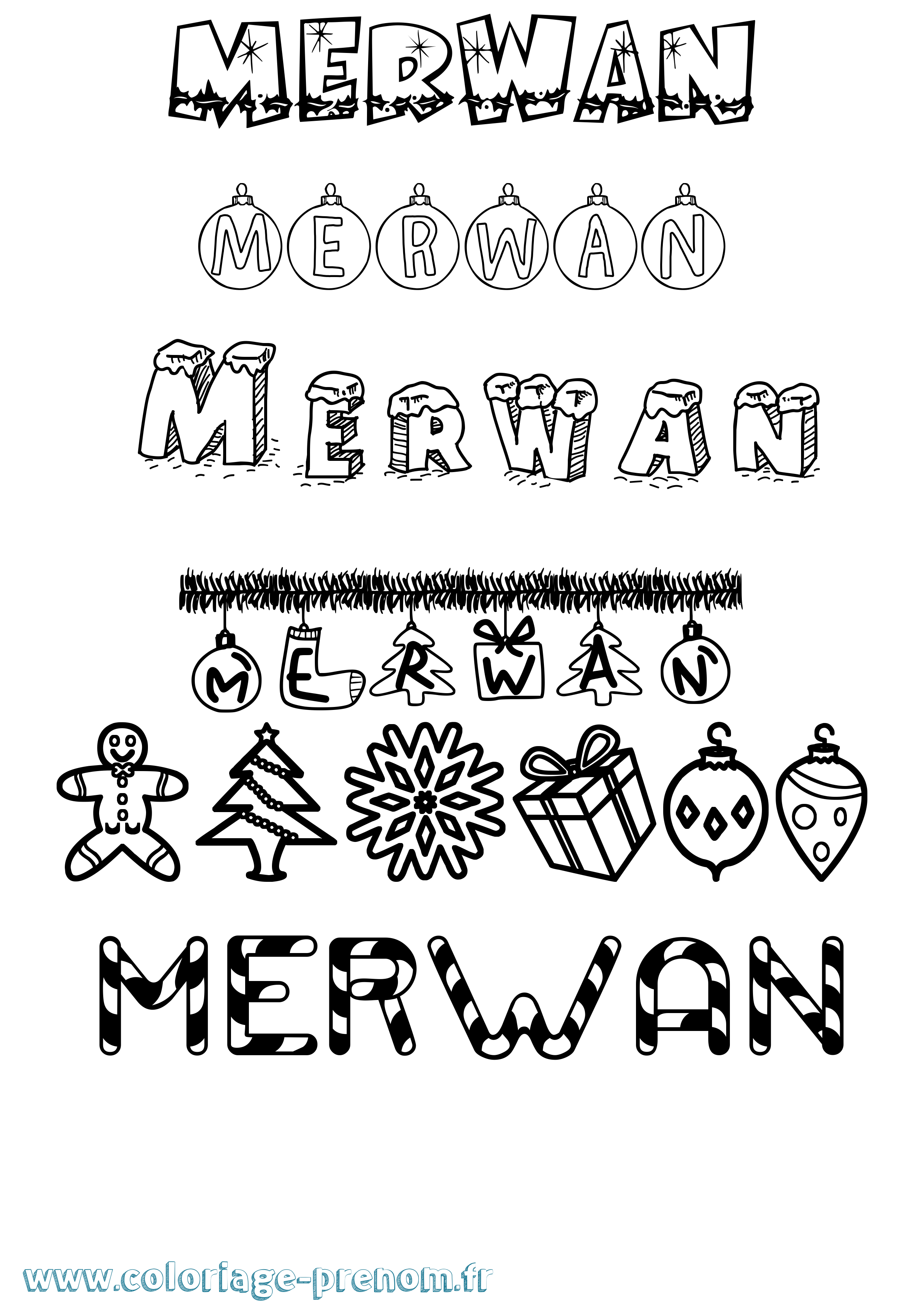 Coloriage Merwan Noël Coloriage prénom Merwan Noël