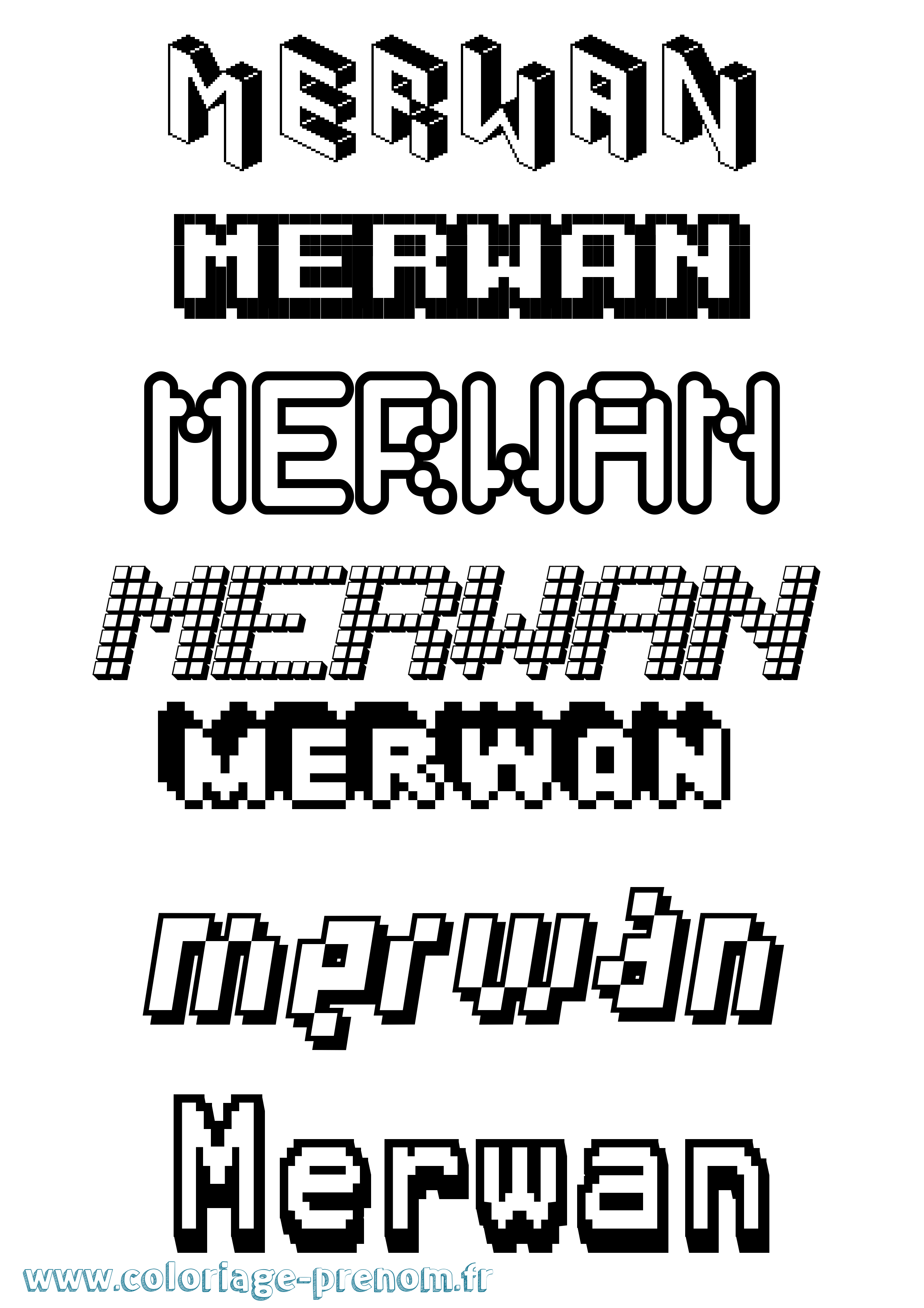 Coloriage prénom Merwan Pixel
