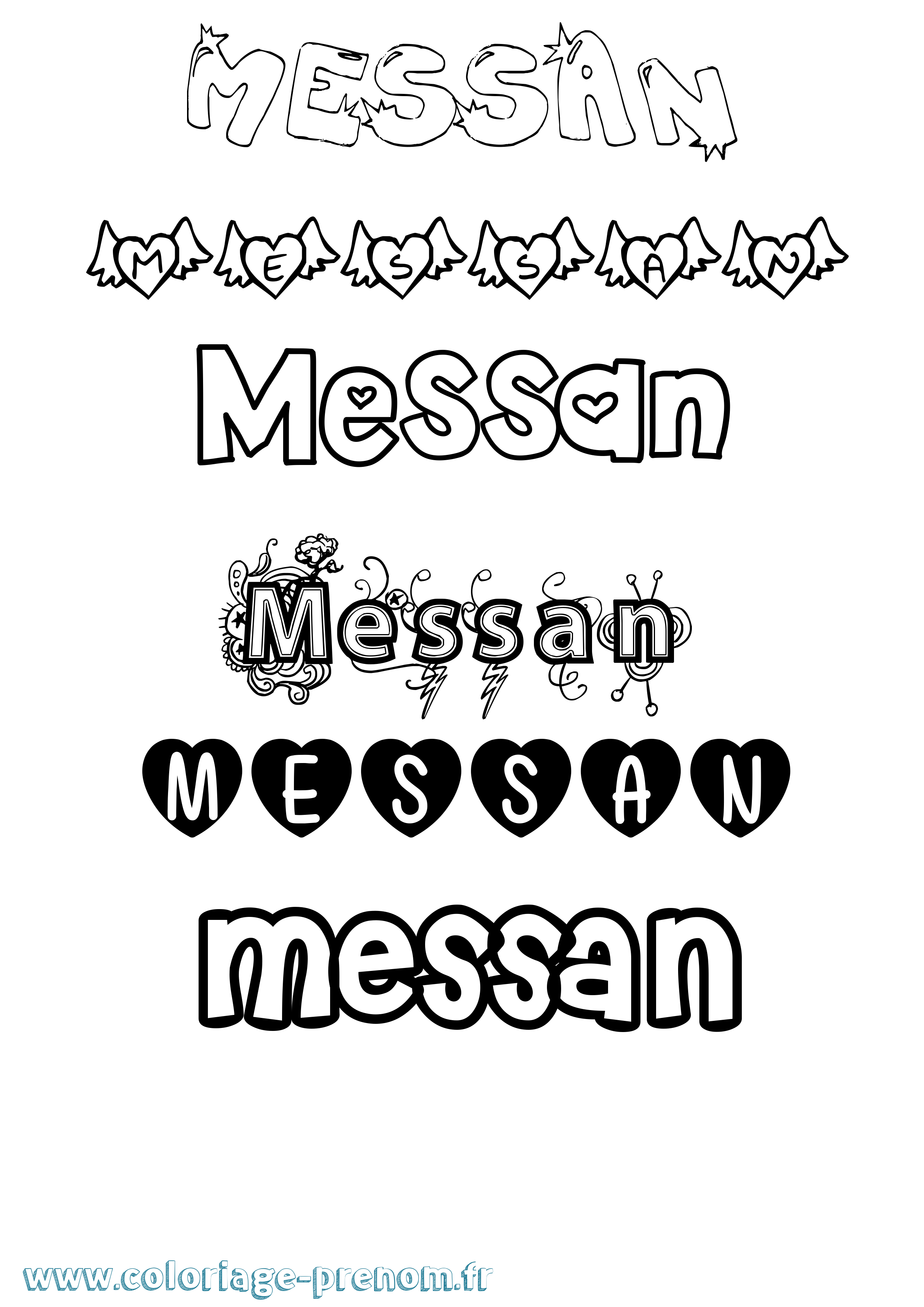 Coloriage prénom Messan Girly
