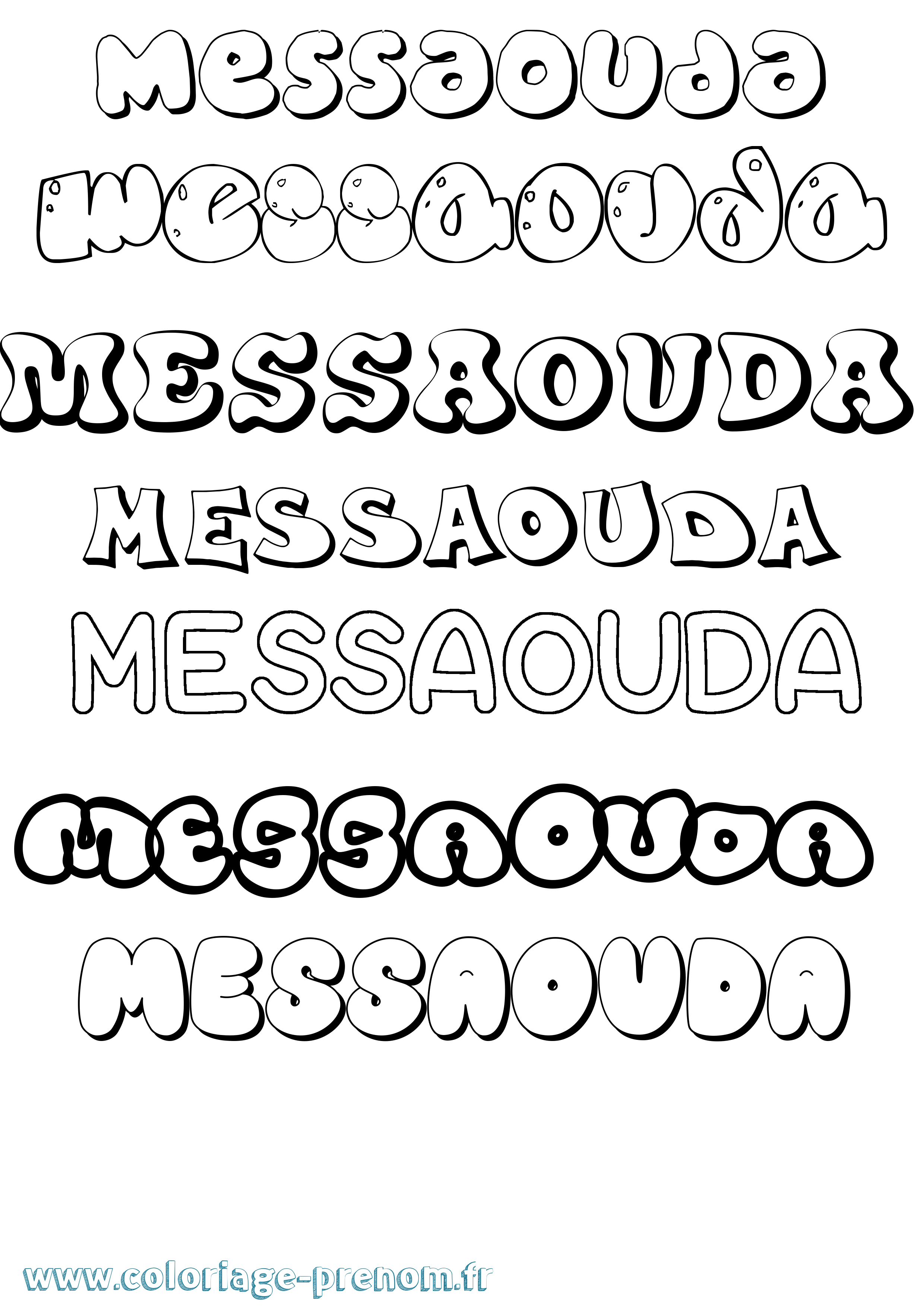 Coloriage prénom Messaouda Bubble
