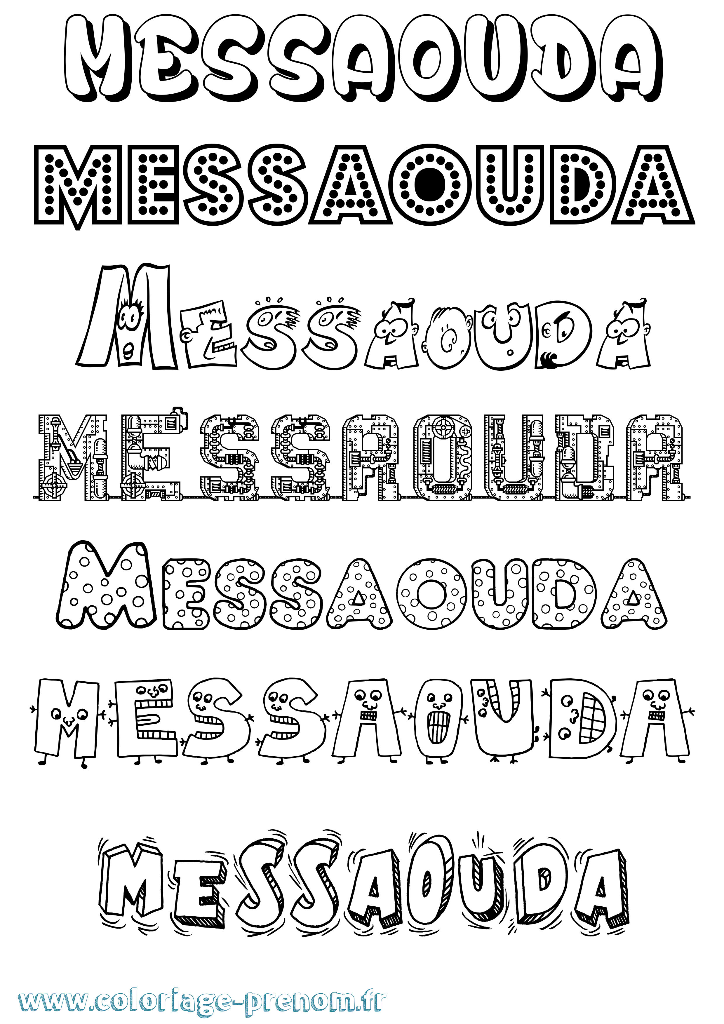 Coloriage prénom Messaouda Fun