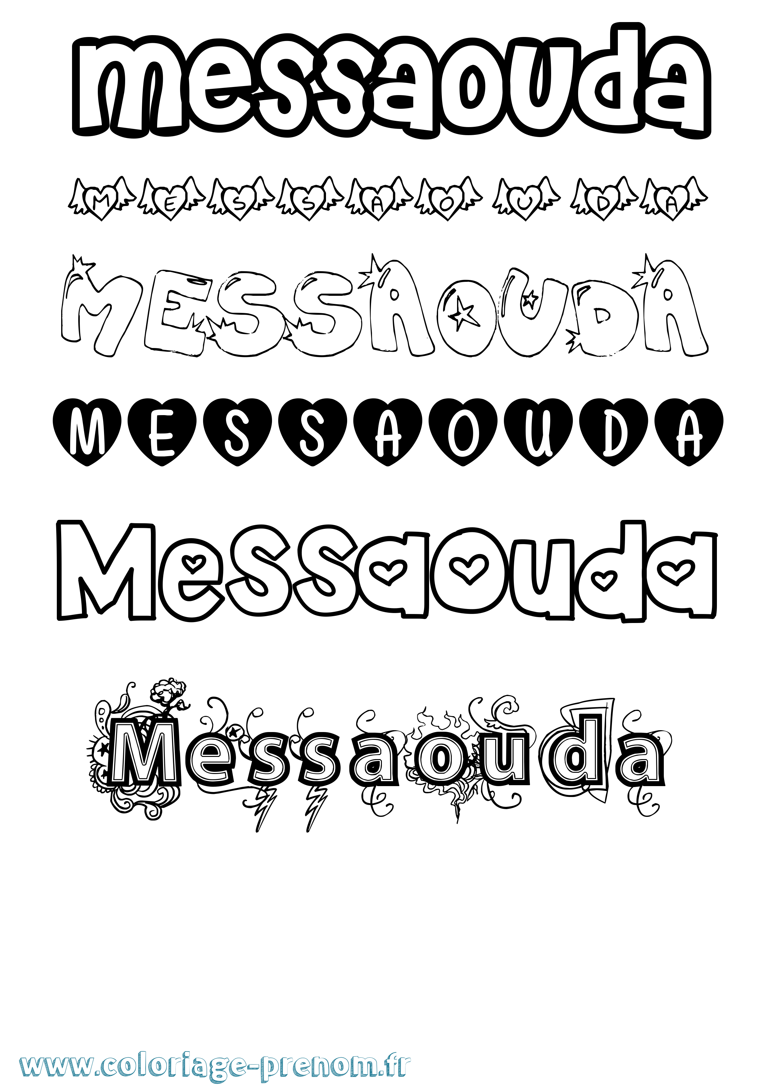 Coloriage prénom Messaouda Girly