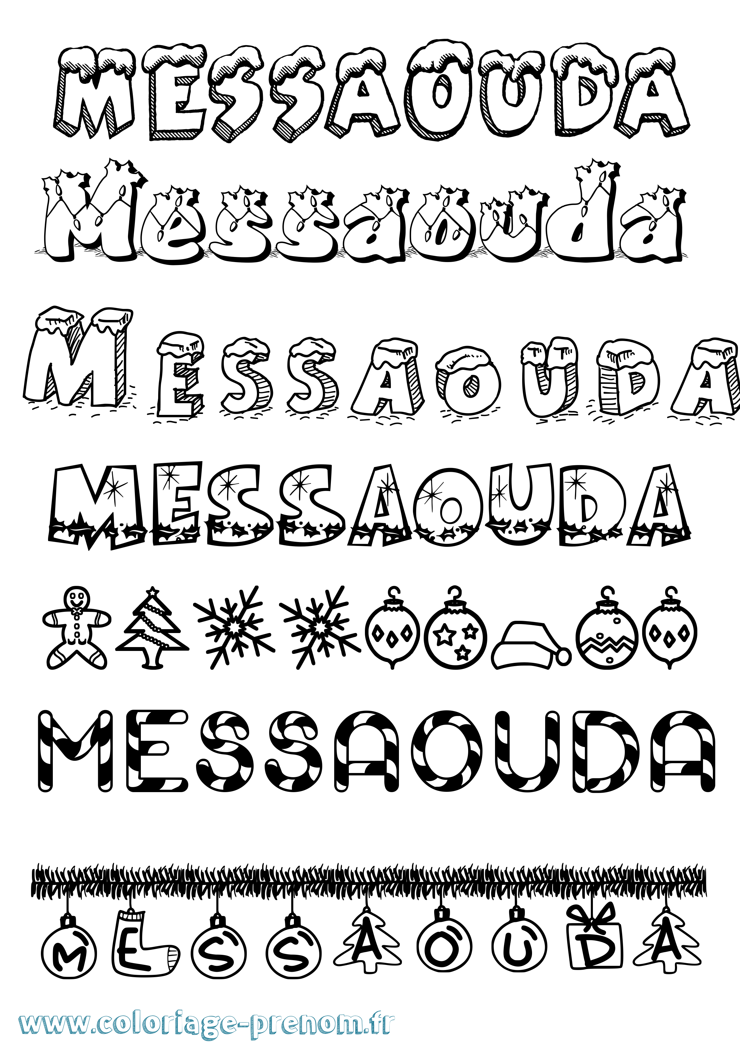 Coloriage Messaouda Noël Coloriage prénom Messaouda Noël