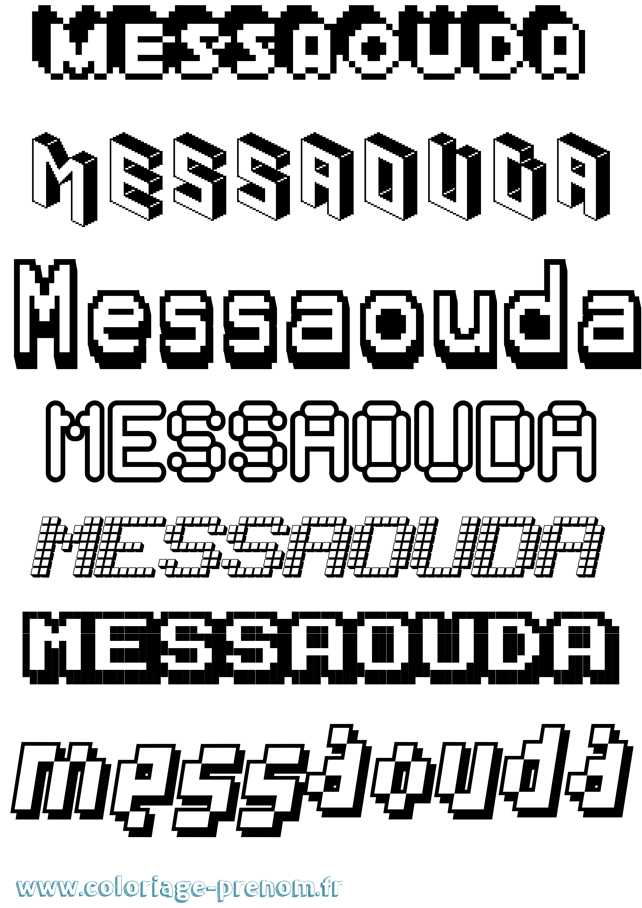 Coloriage prénom Messaouda Pixel