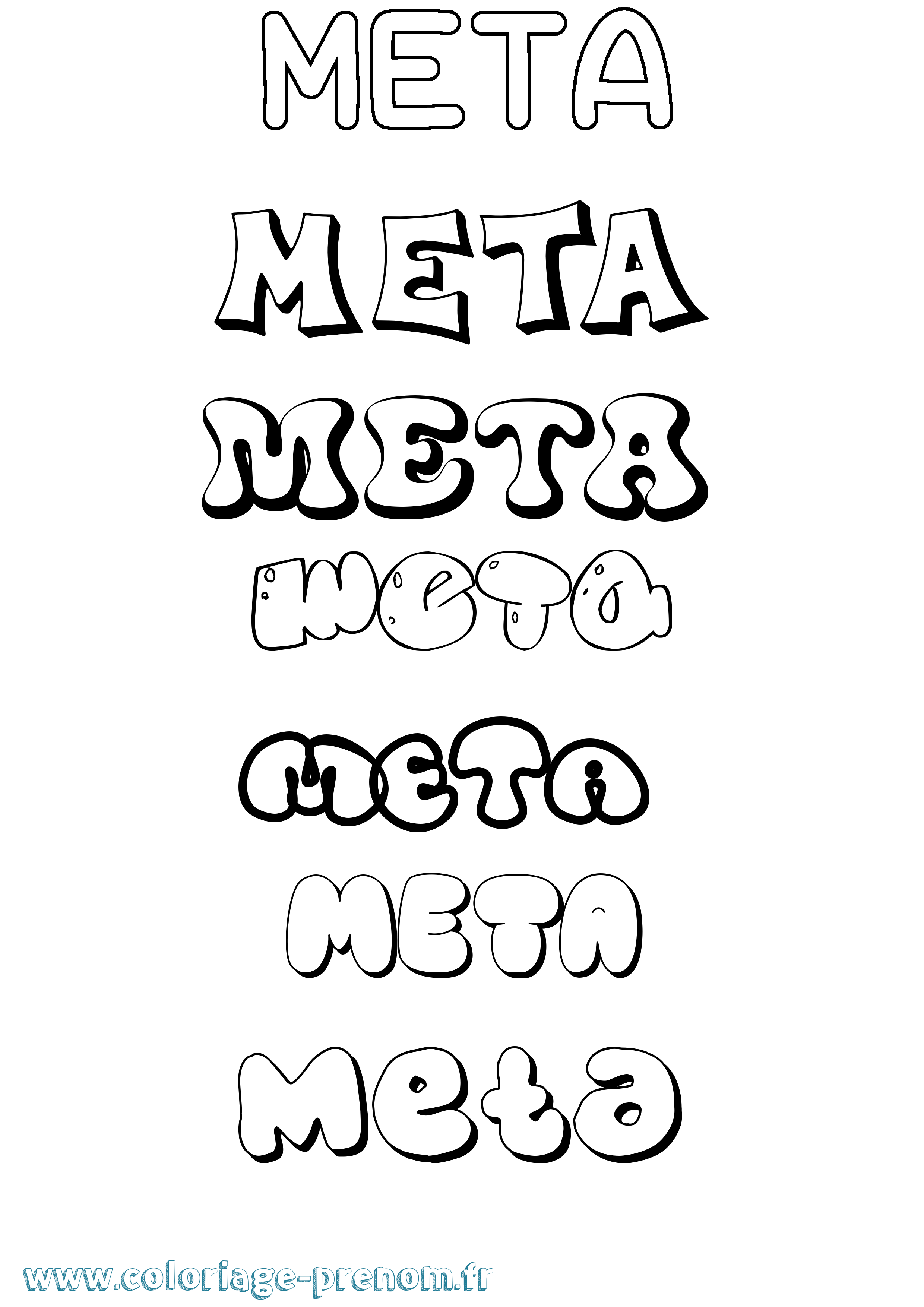 Coloriage prénom Meta Bubble