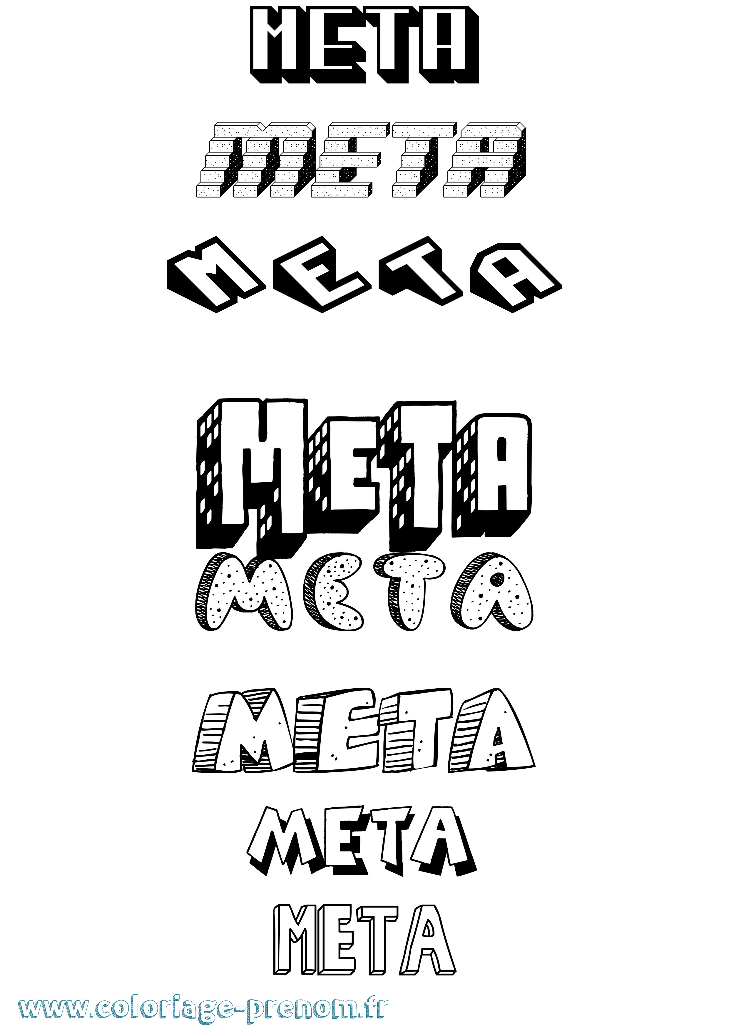 Coloriage Meta Effet 3D Coloriage prénom Meta Effet 3D