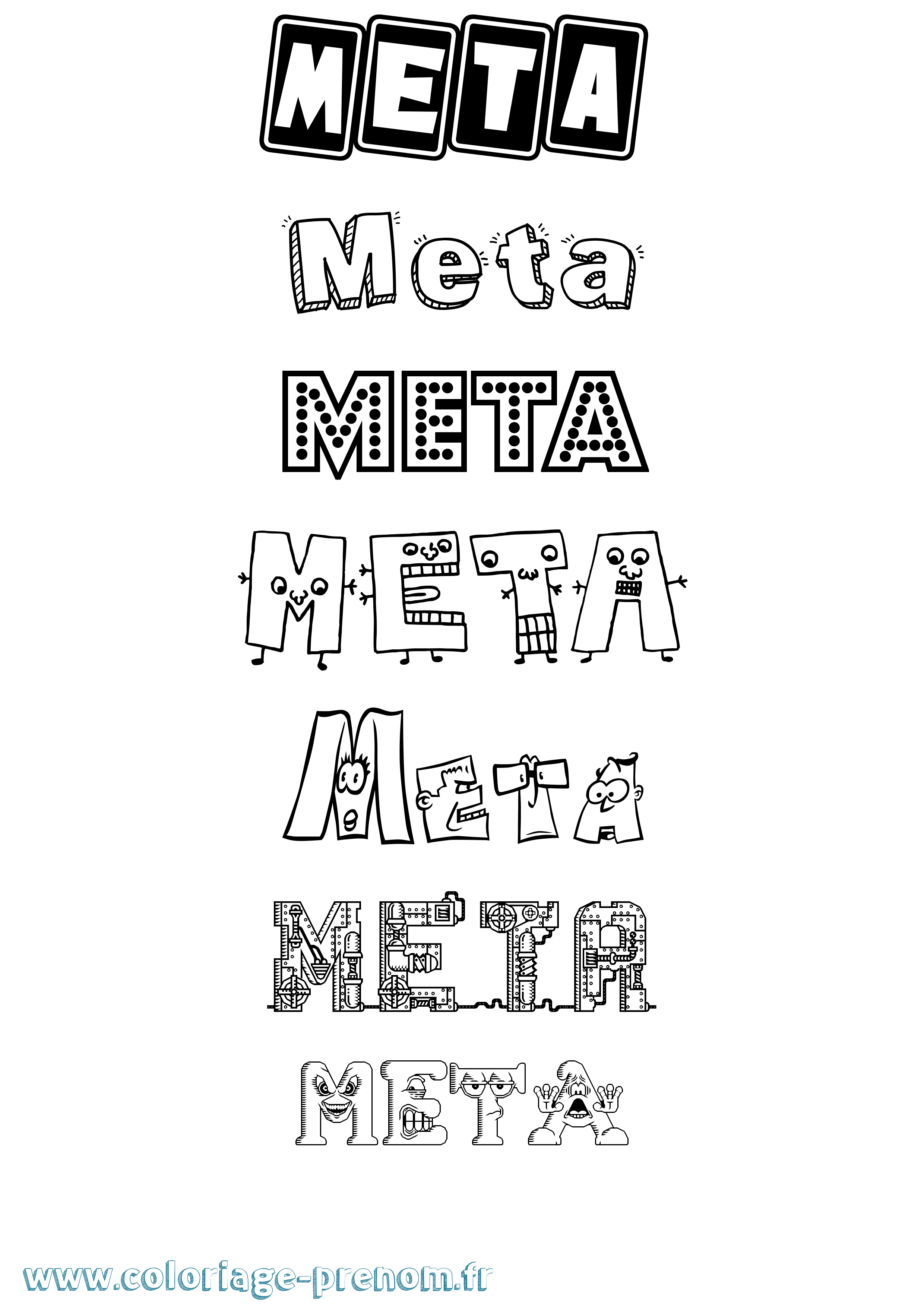 Coloriage prénom Meta Fun