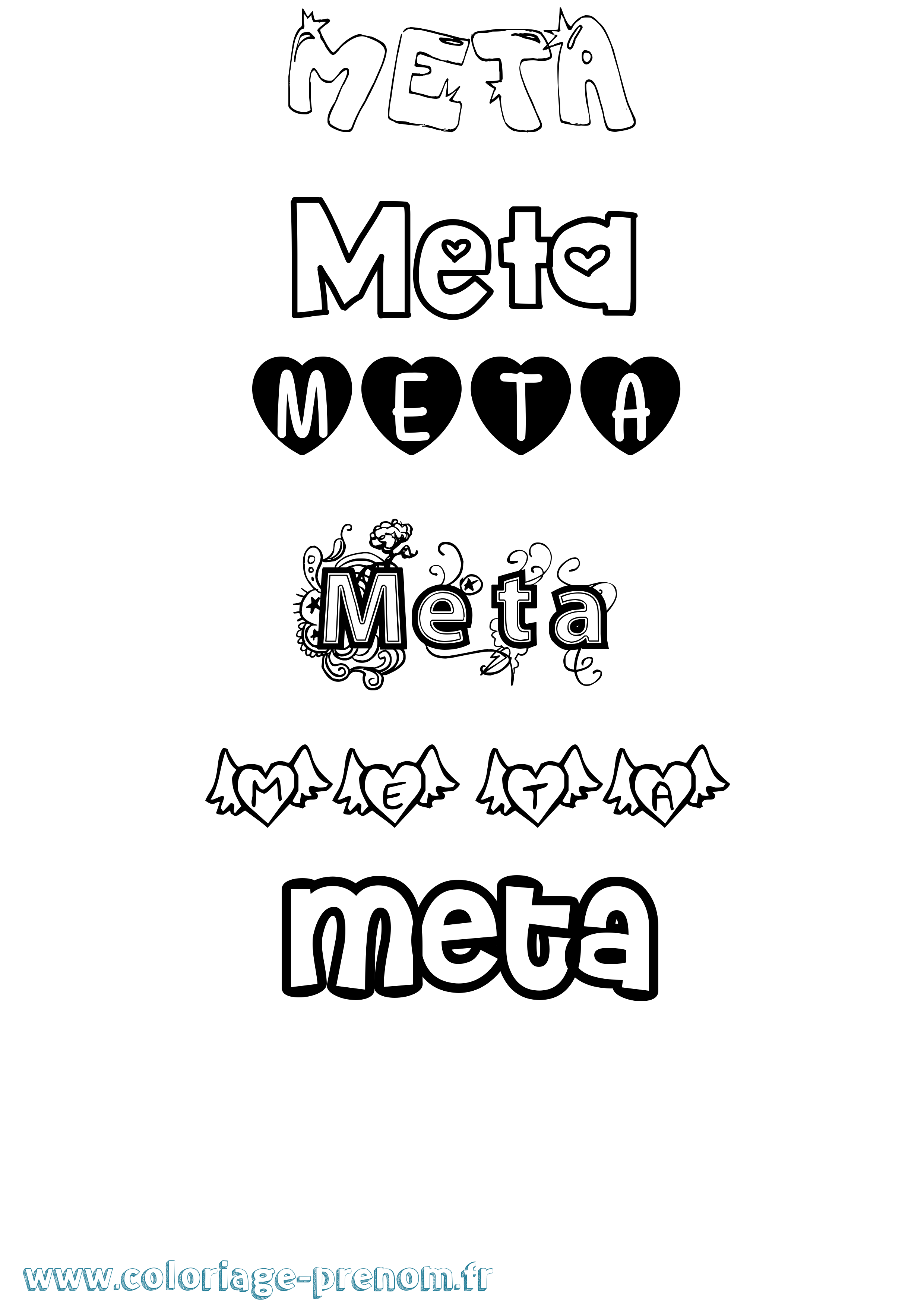 Coloriage Meta Girly Coloriage prénom Meta Girly