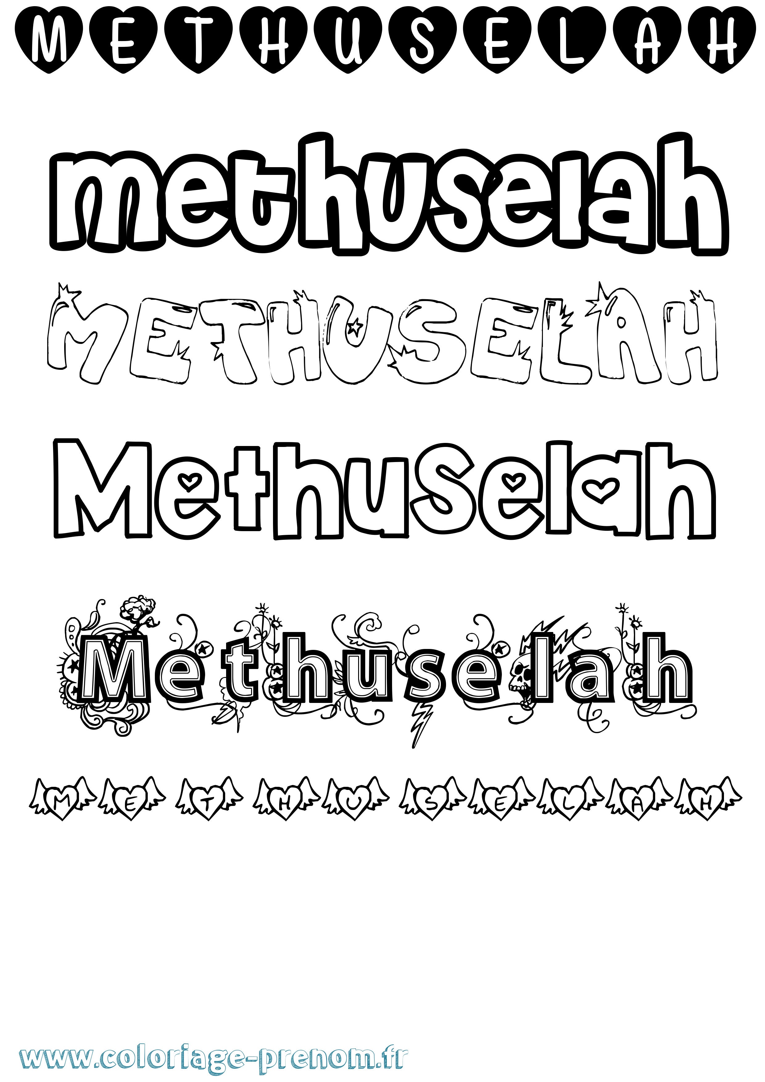Coloriage prénom Methuselah Girly