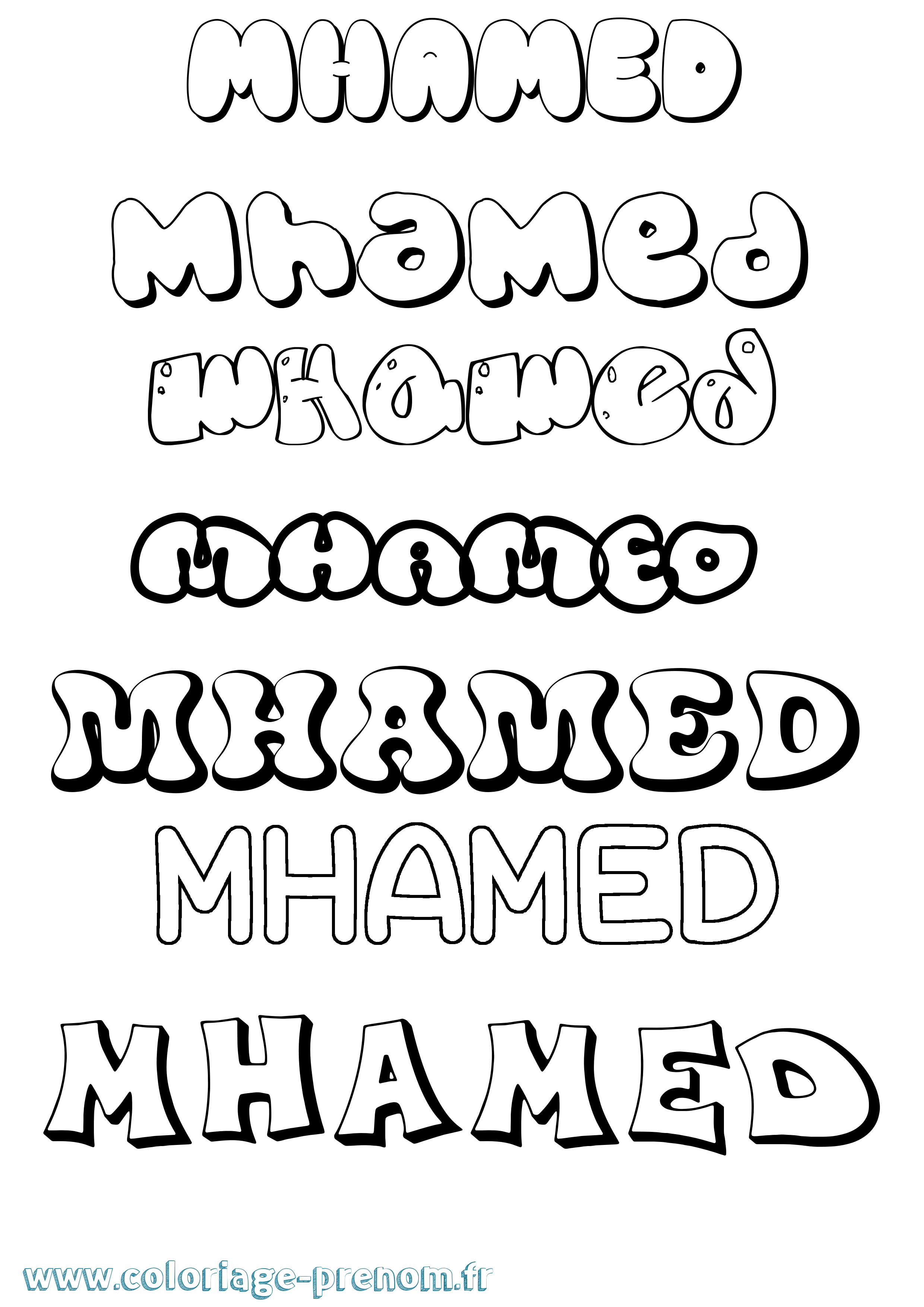 Coloriage prénom Mhamed Bubble