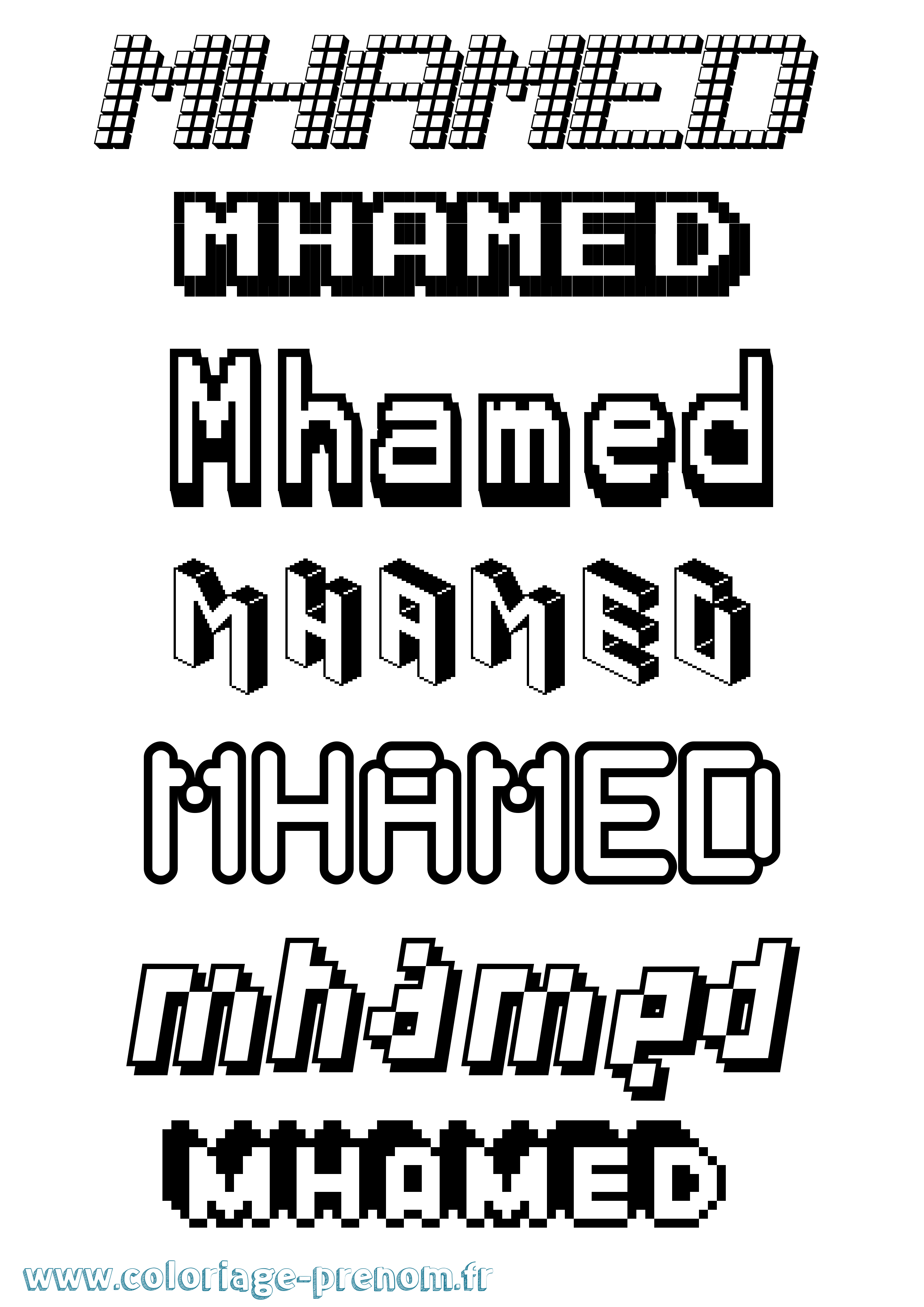 Coloriage prénom Mhamed Pixel