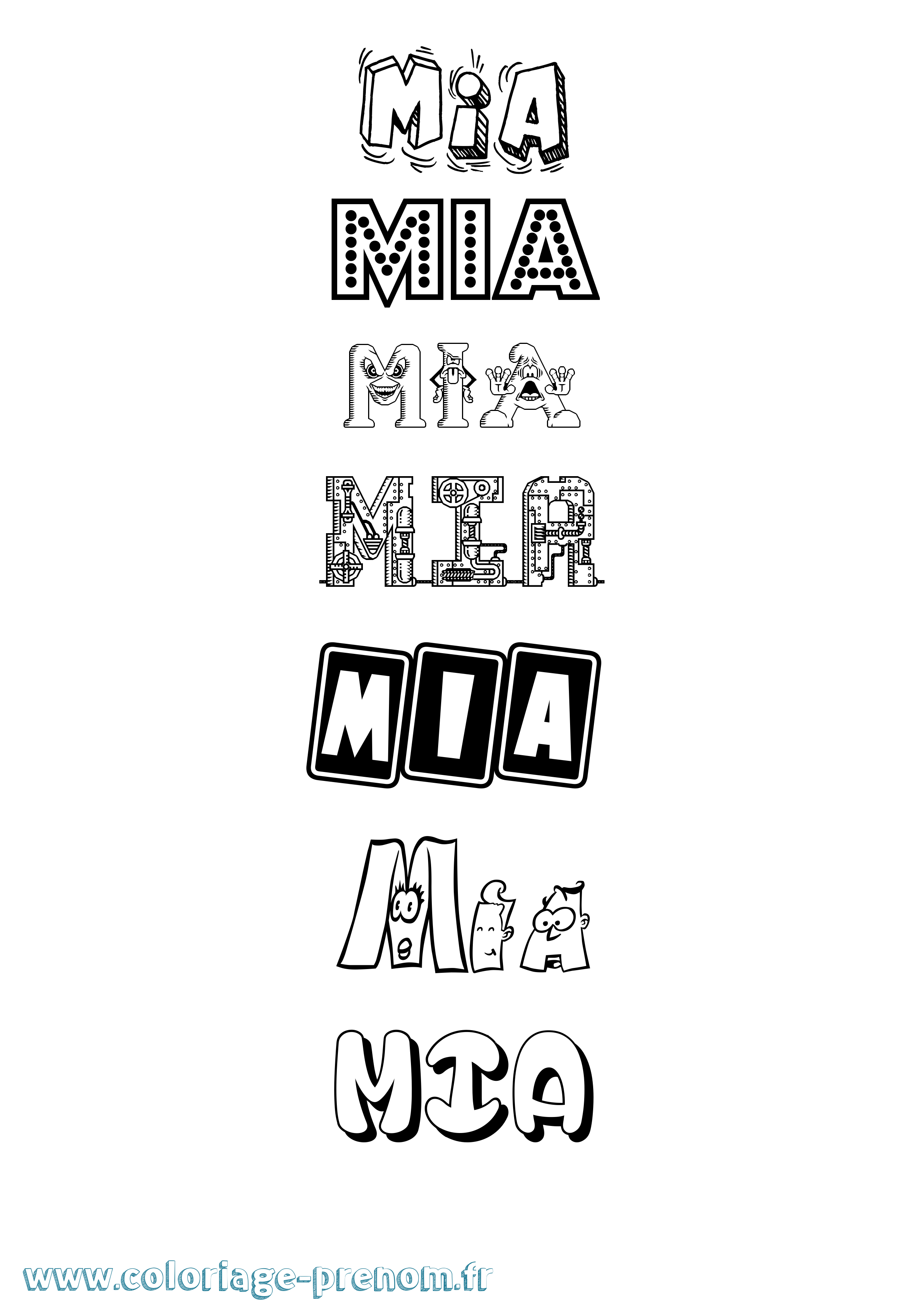 Coloriage prénom Mia Fun