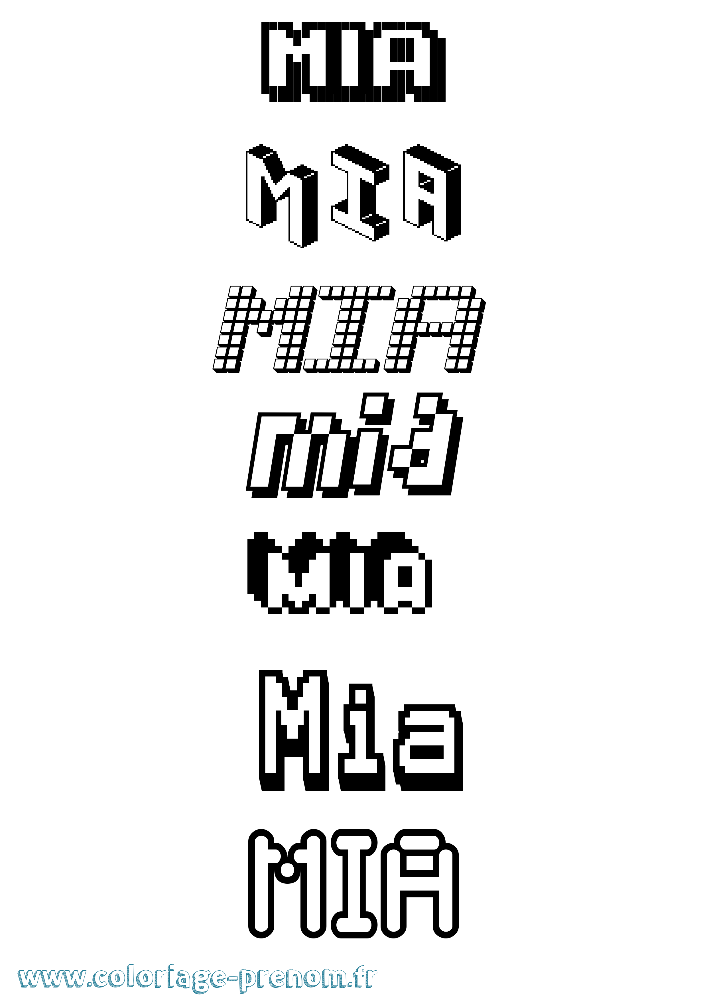 Coloriage prénom Mia Pixel