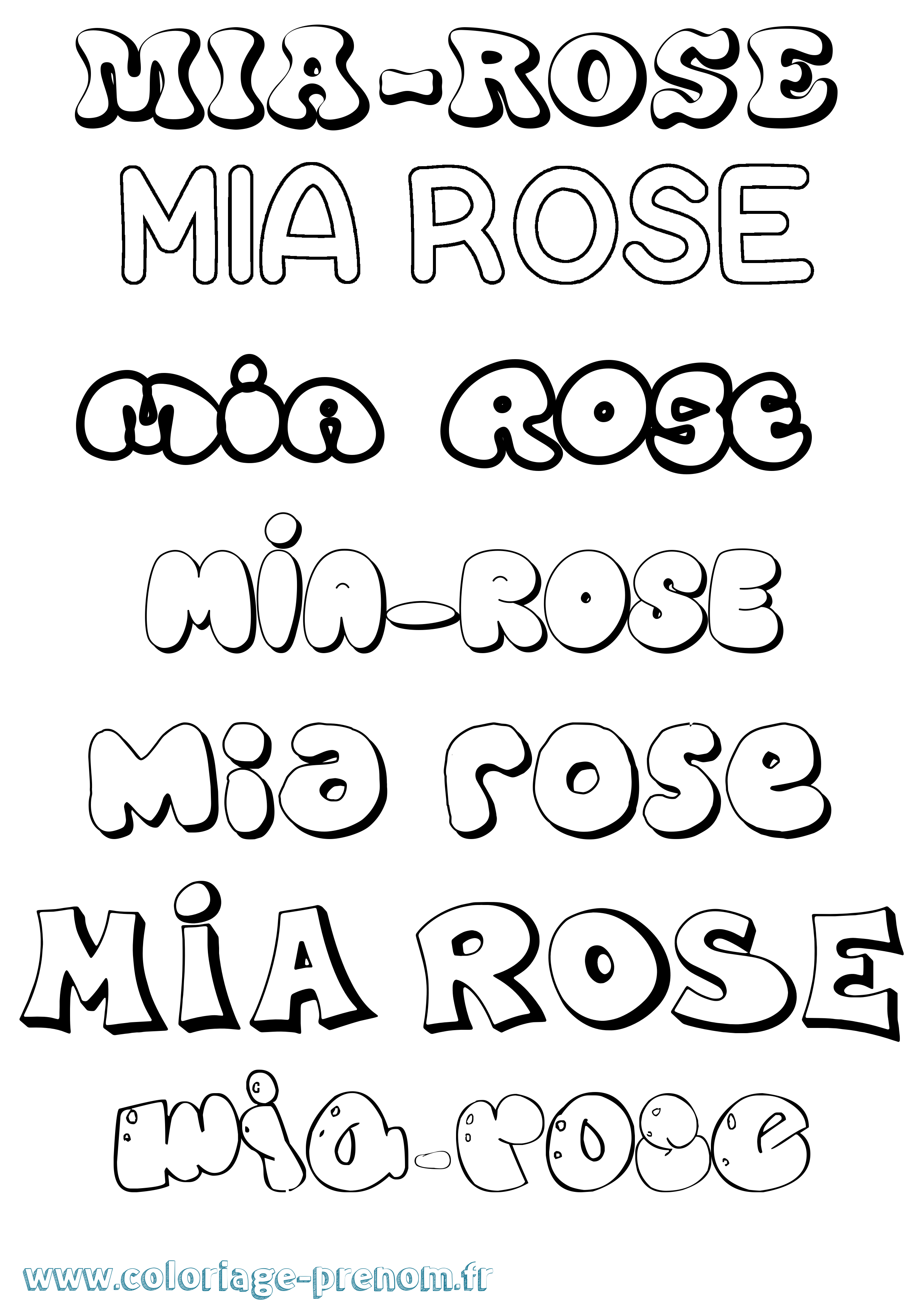 Coloriage prénom Mia-Rose Bubble