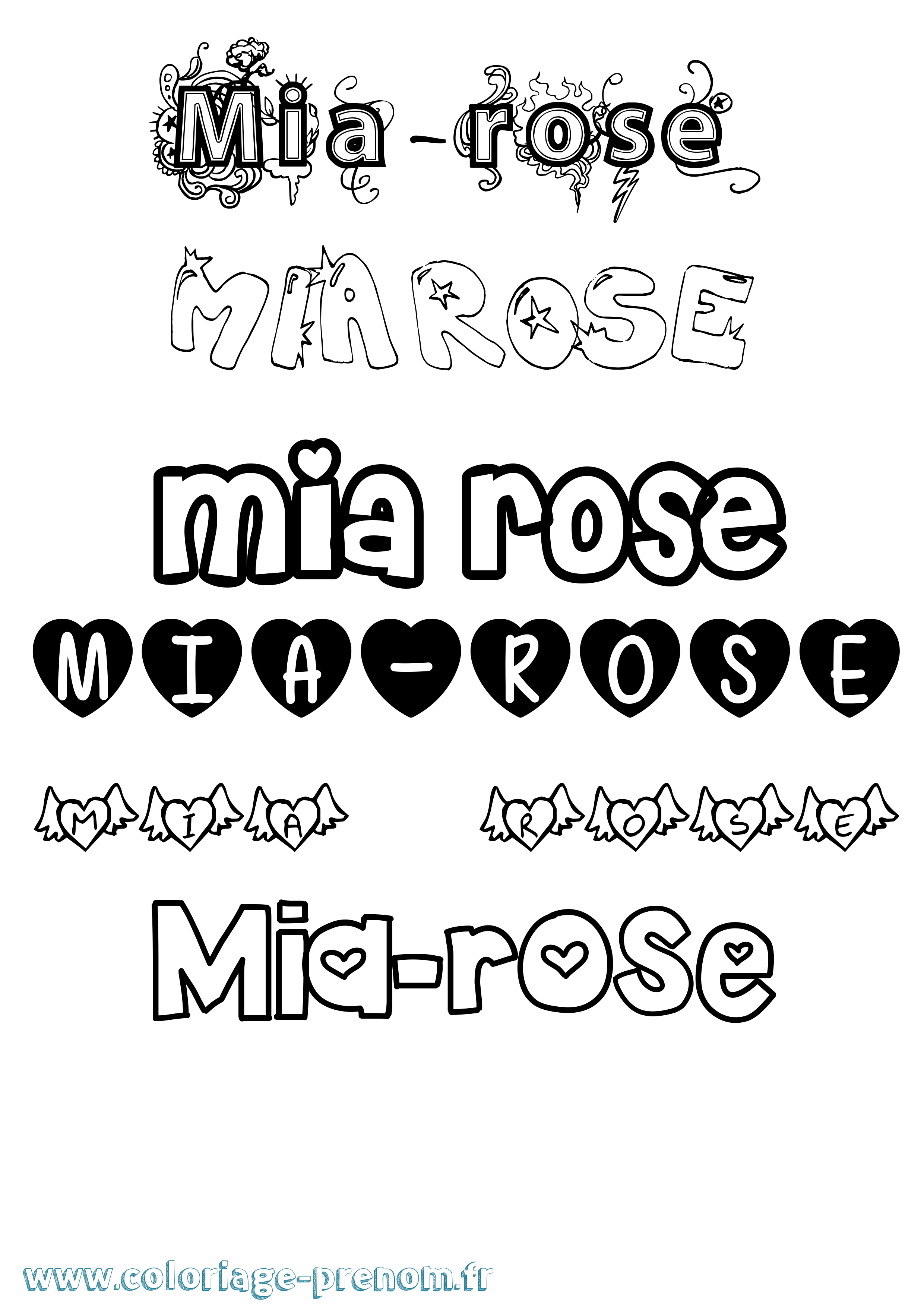 Coloriage prénom Mia-Rose Girly