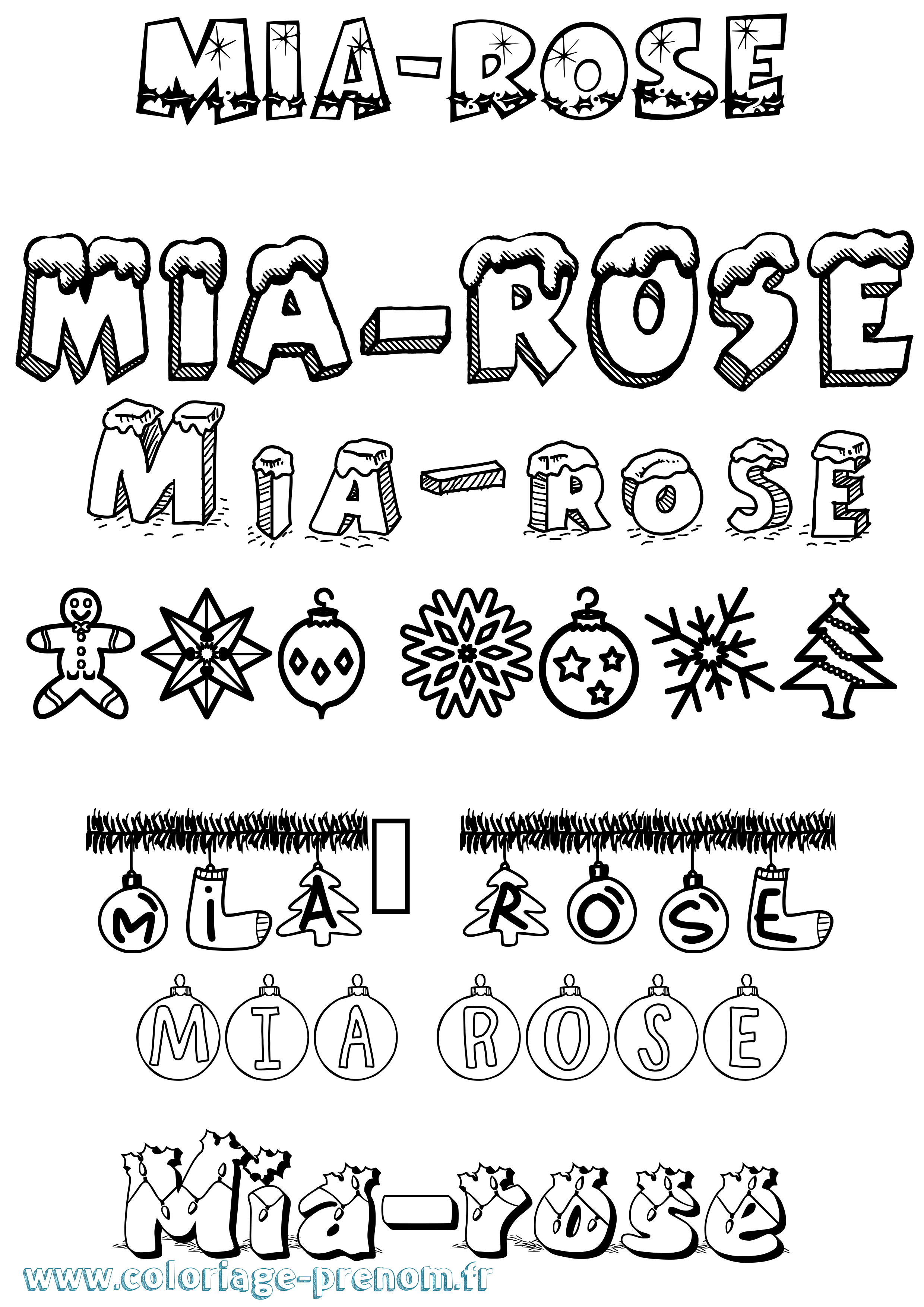 Coloriage prénom Mia-Rose Noël