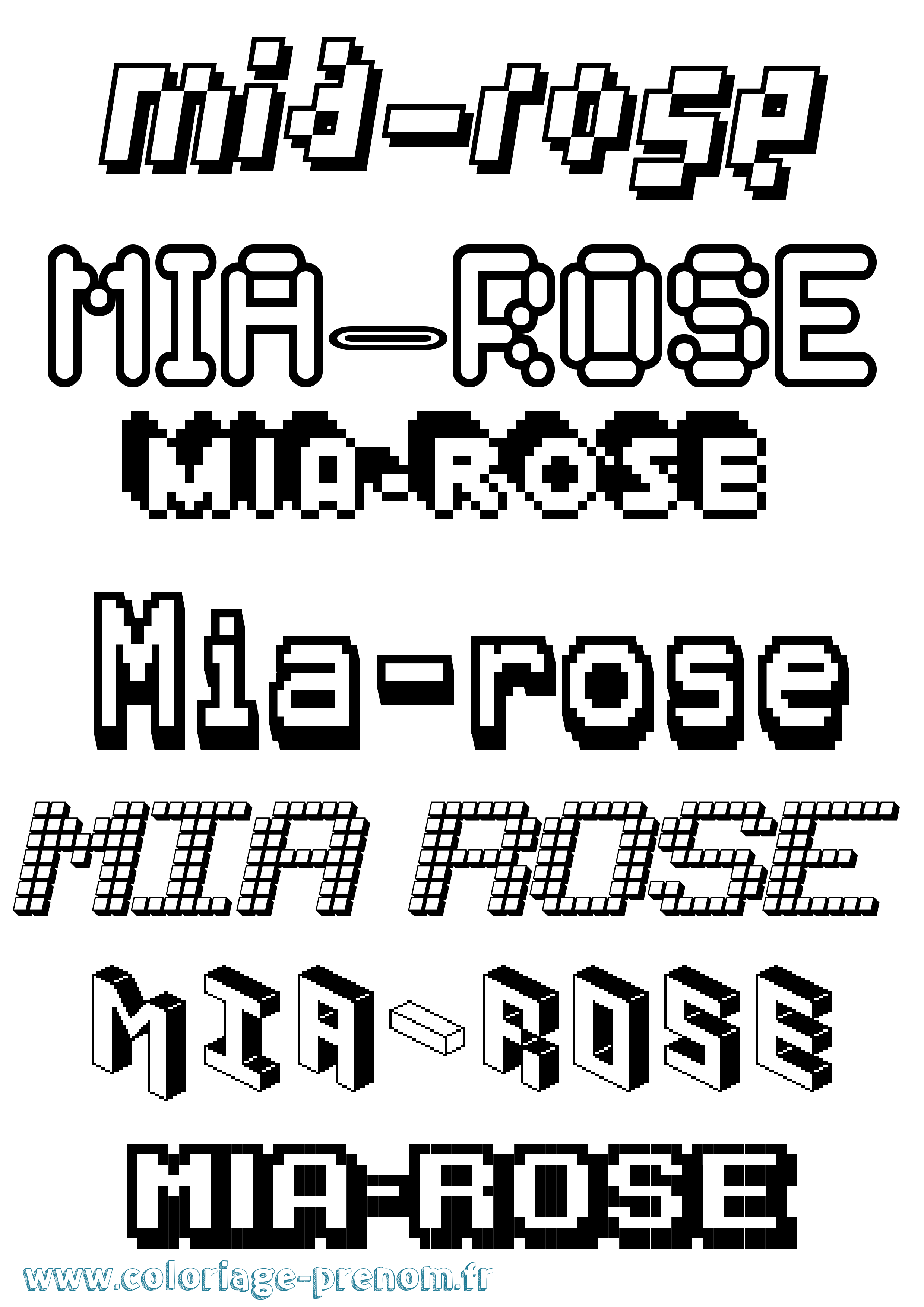 Coloriage prénom Mia-Rose Pixel