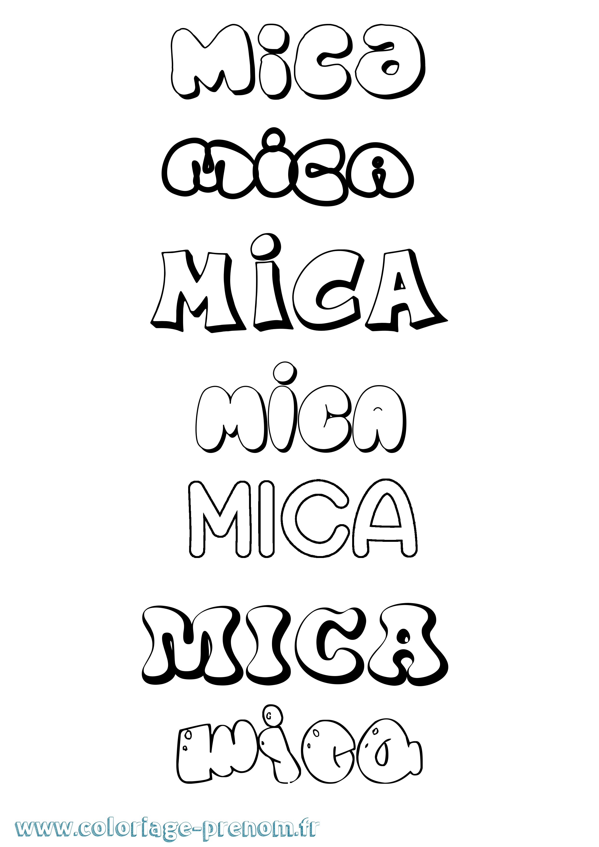 Coloriage prénom Mica Bubble