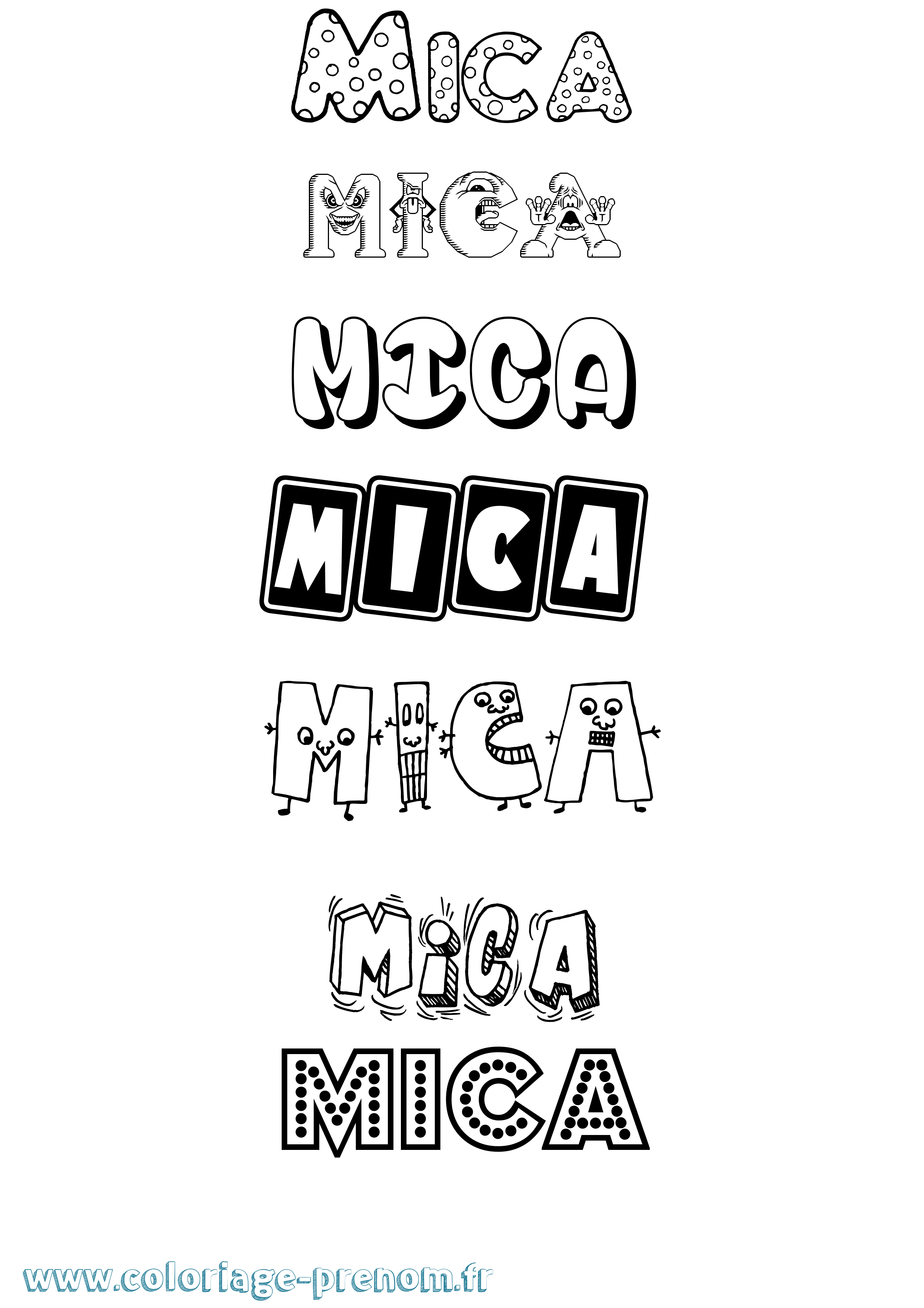 Coloriage prénom Mica Fun