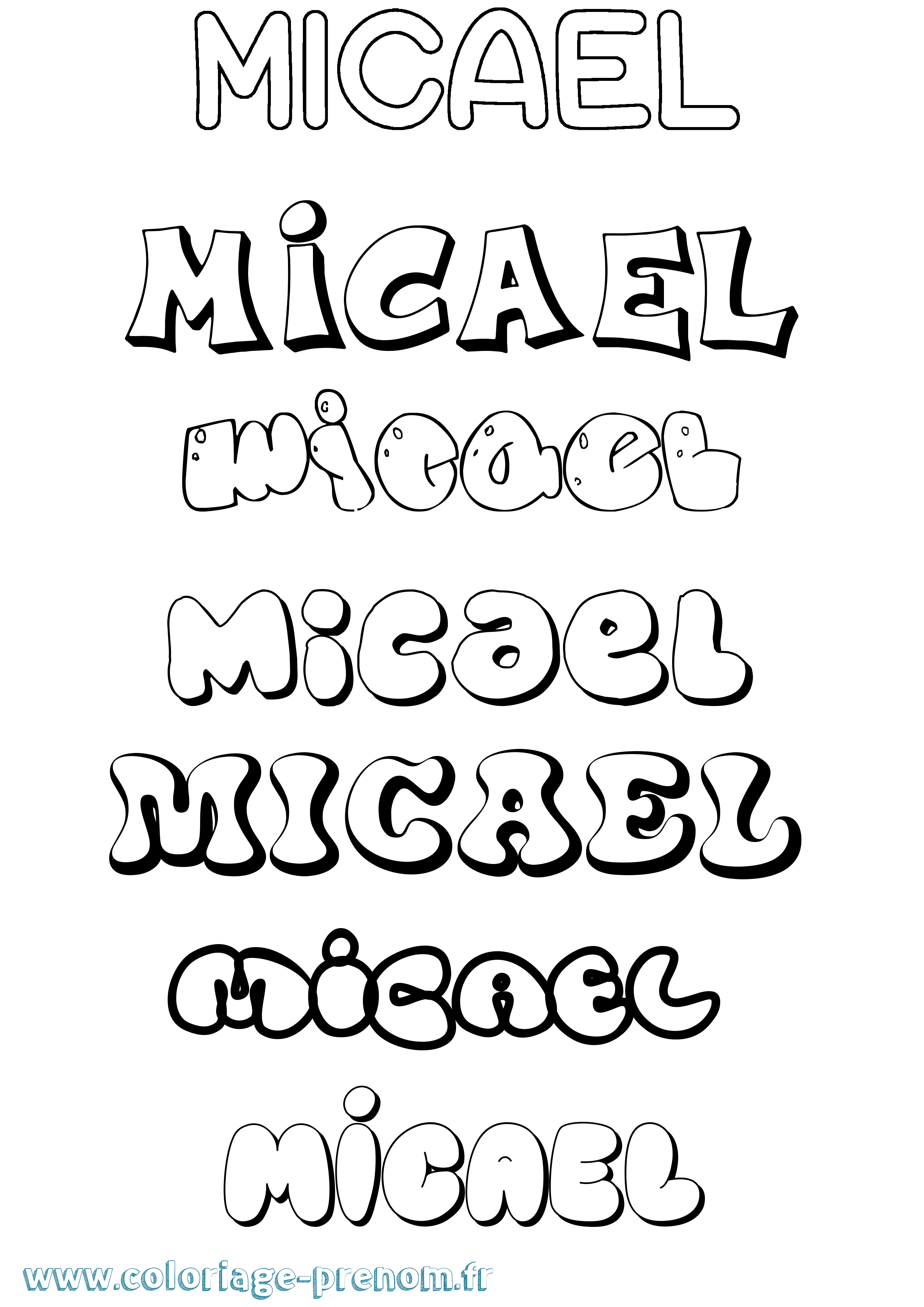 Coloriage prénom Micael Bubble