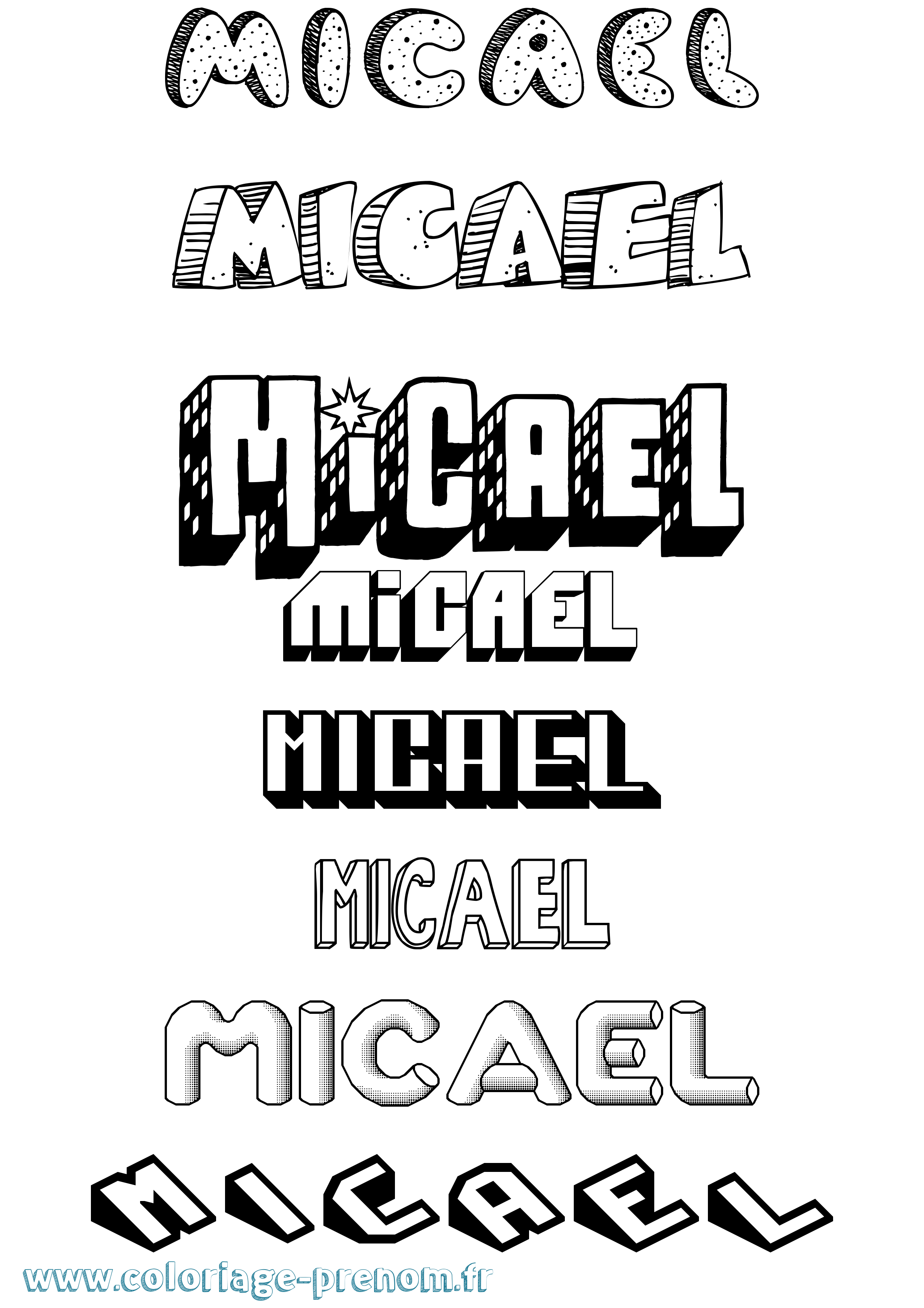 Coloriage prénom Micael Effet 3D