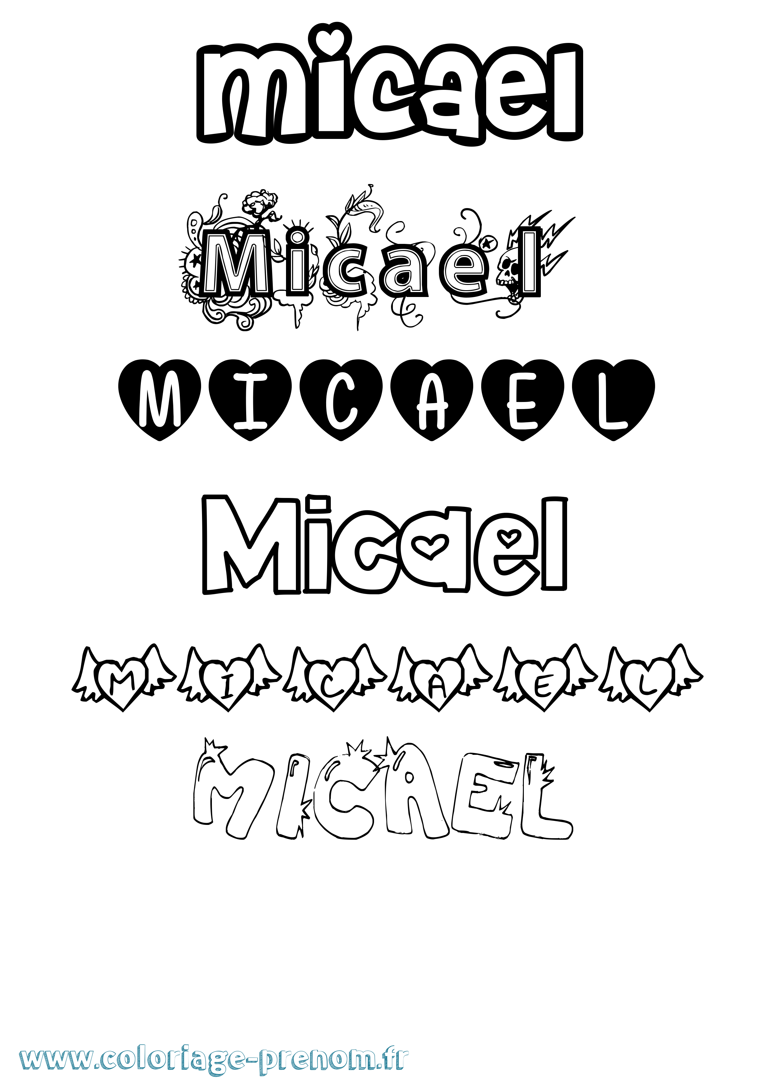 Coloriage prénom Micael Girly