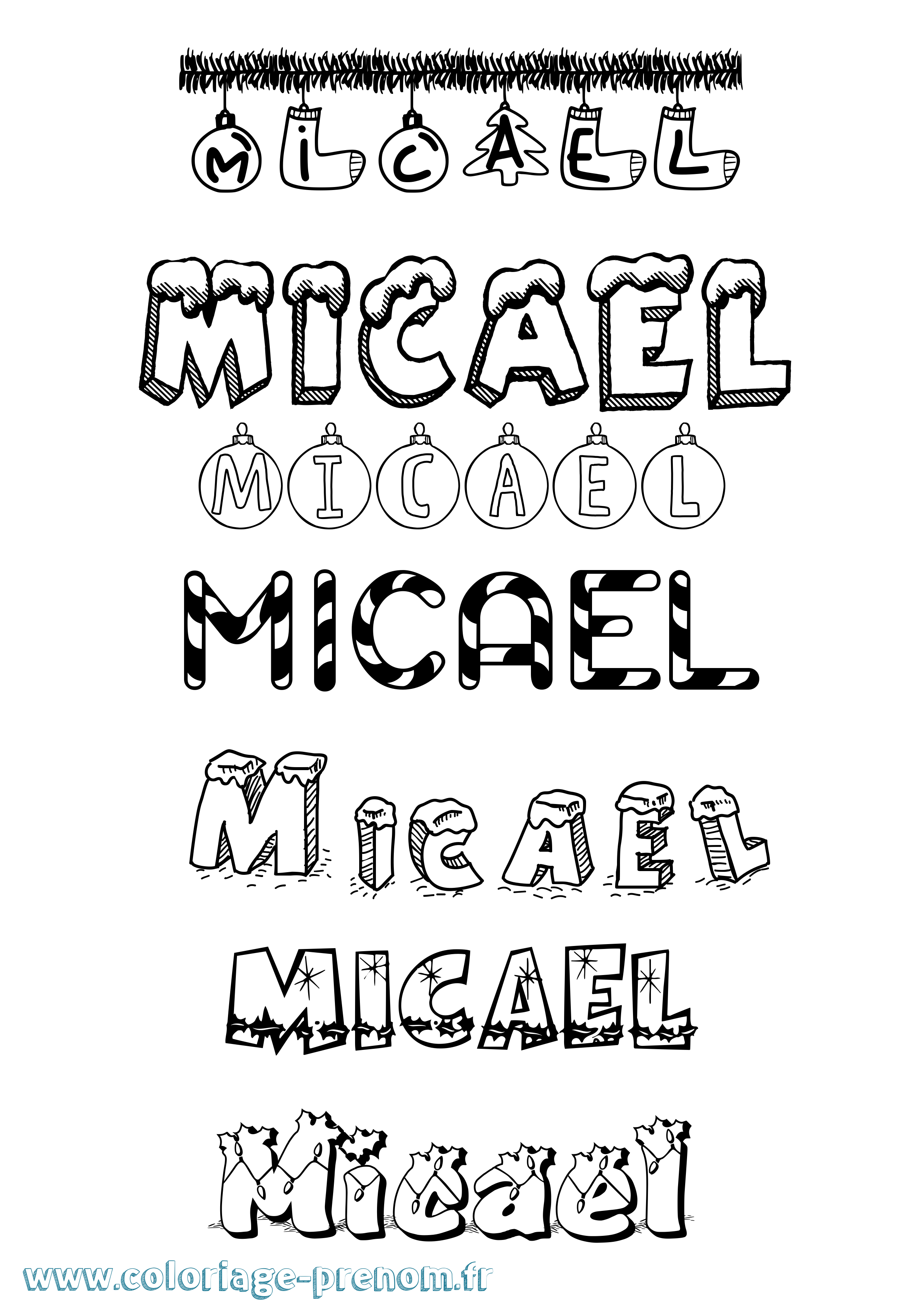 Coloriage prénom Micael Noël