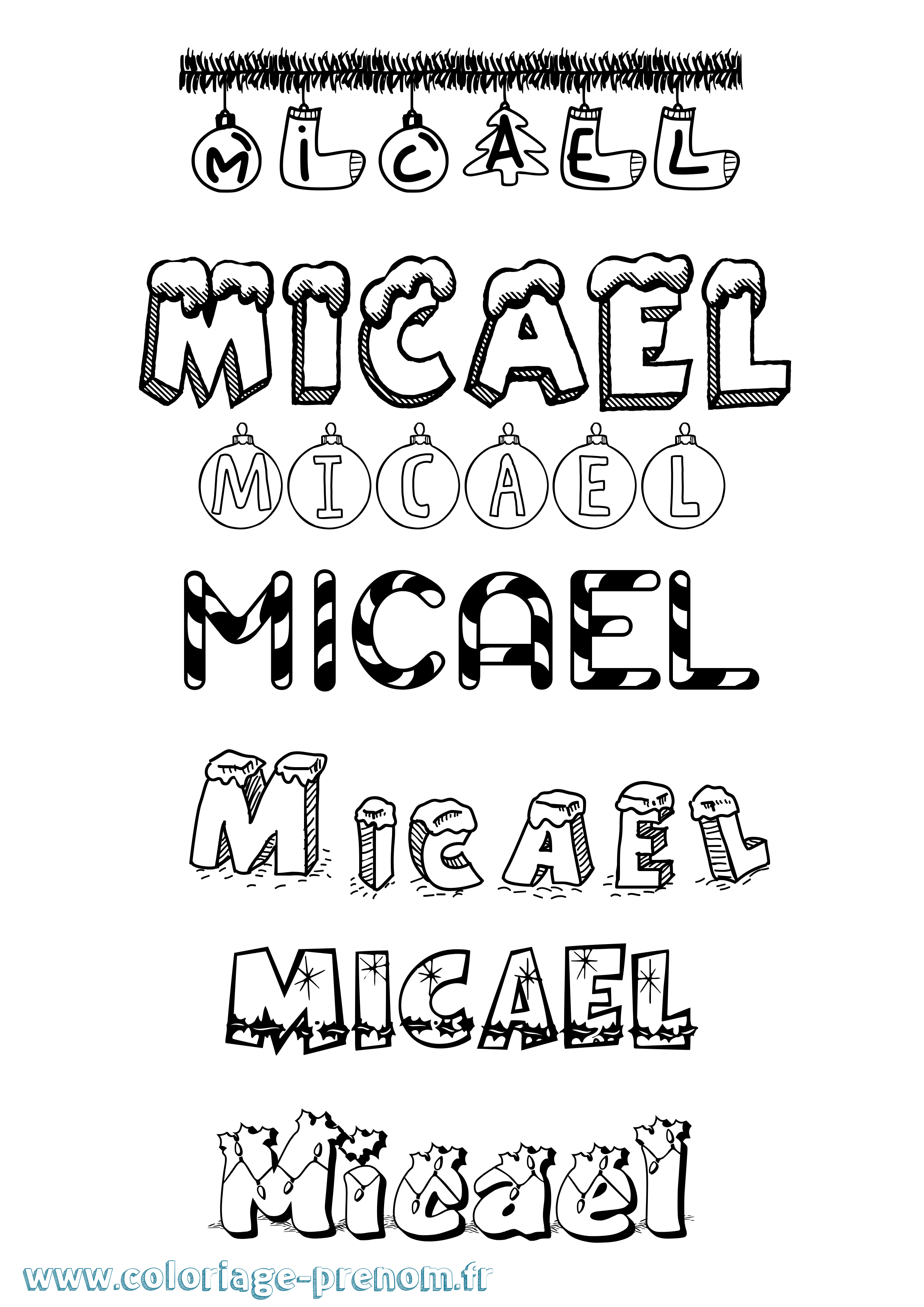 Coloriage Micael Noël Coloriage prénom Micael Noël