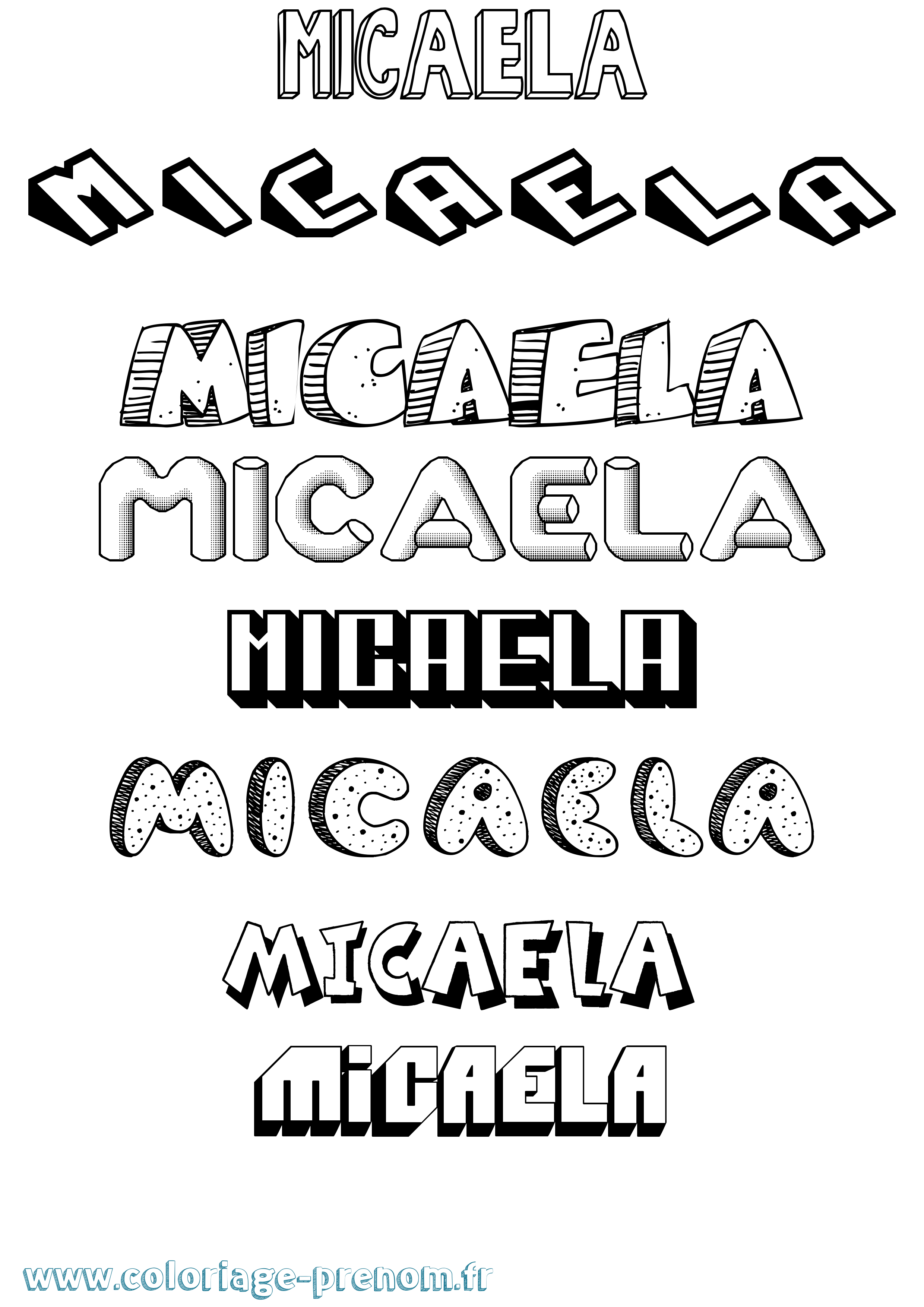 Coloriage prénom Micaela Effet 3D