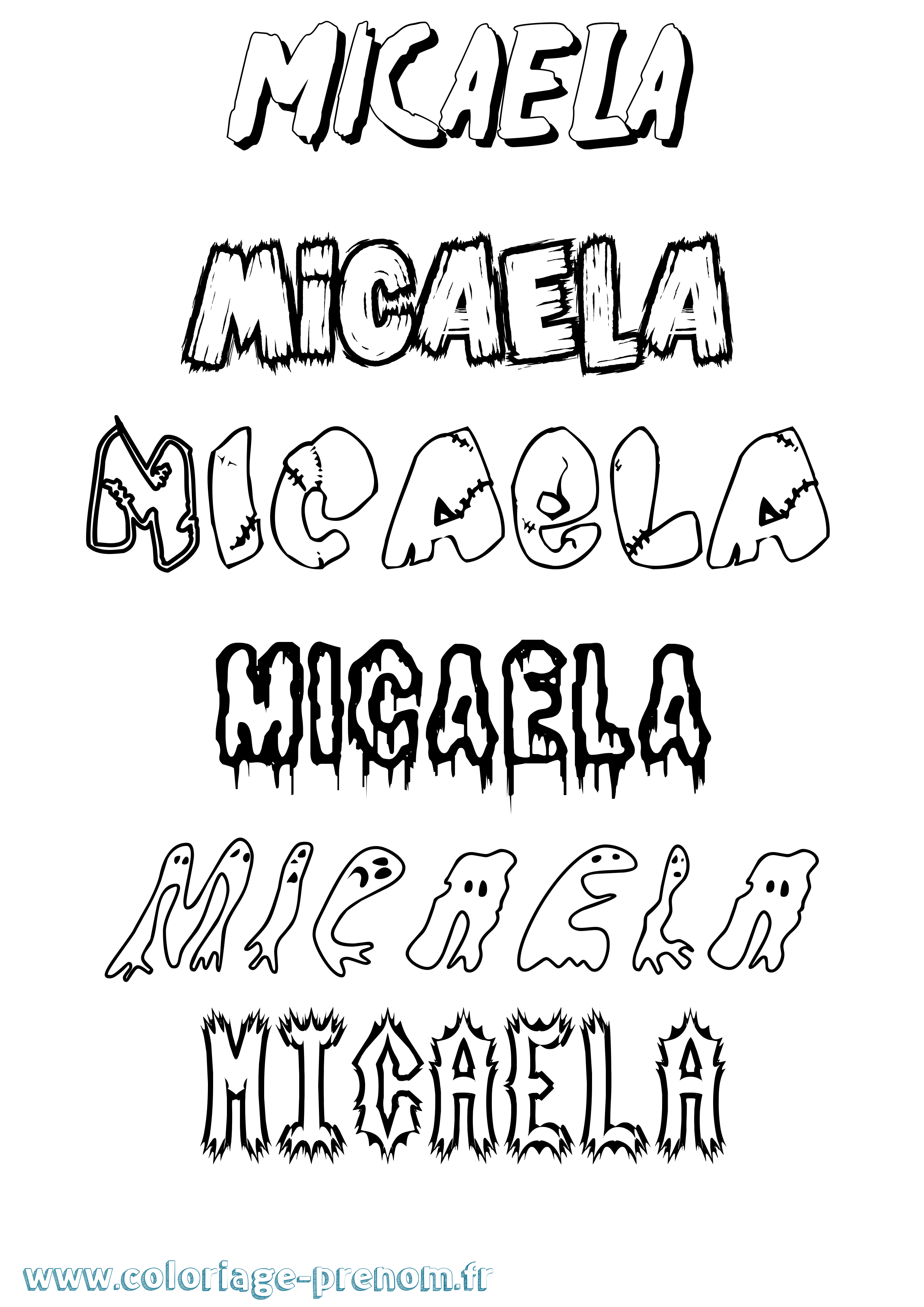 Coloriage prénom Micaela Frisson