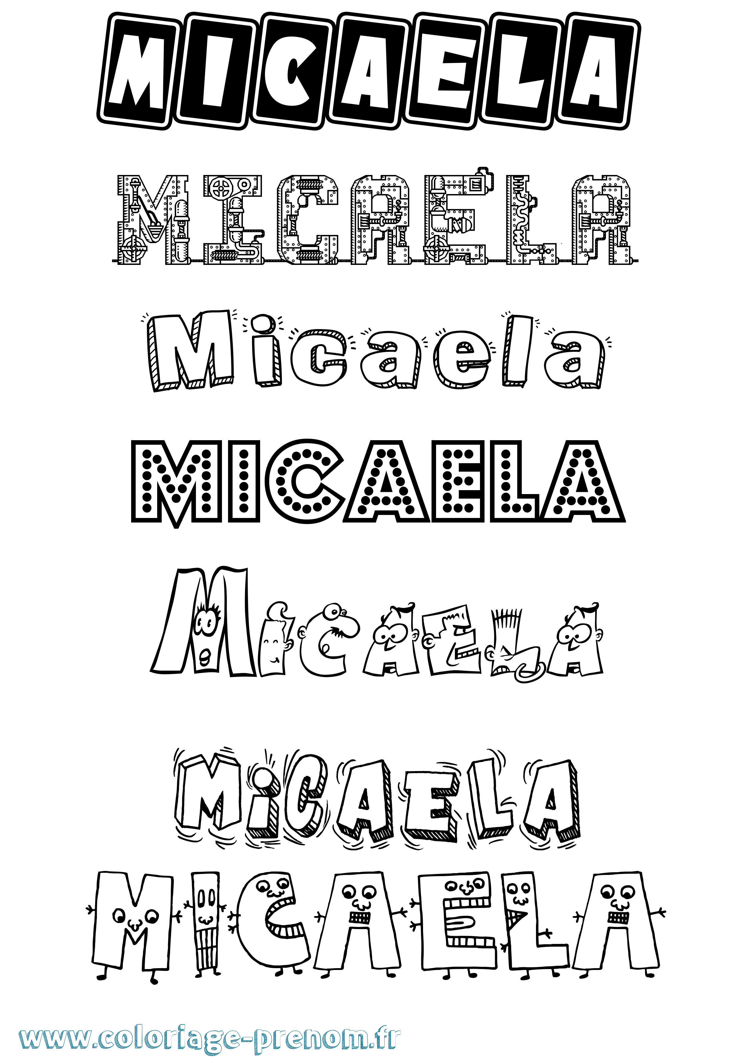 Coloriage prénom Micaela Fun
