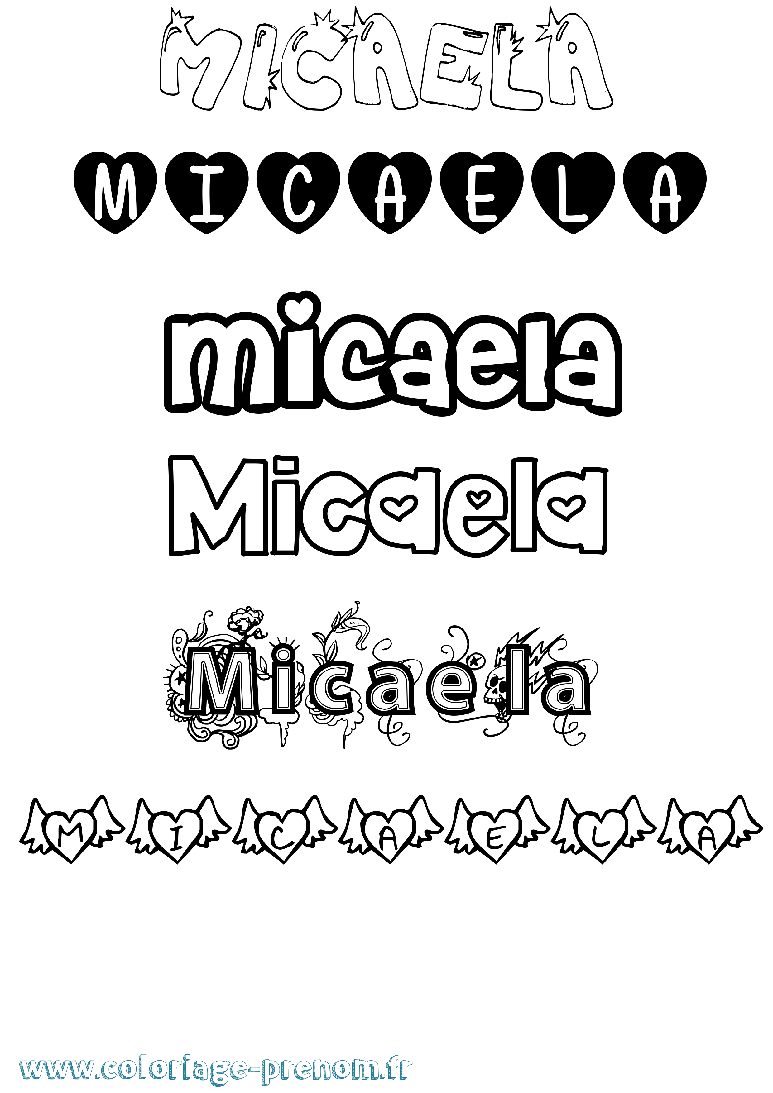 Coloriage prénom Micaela Girly
