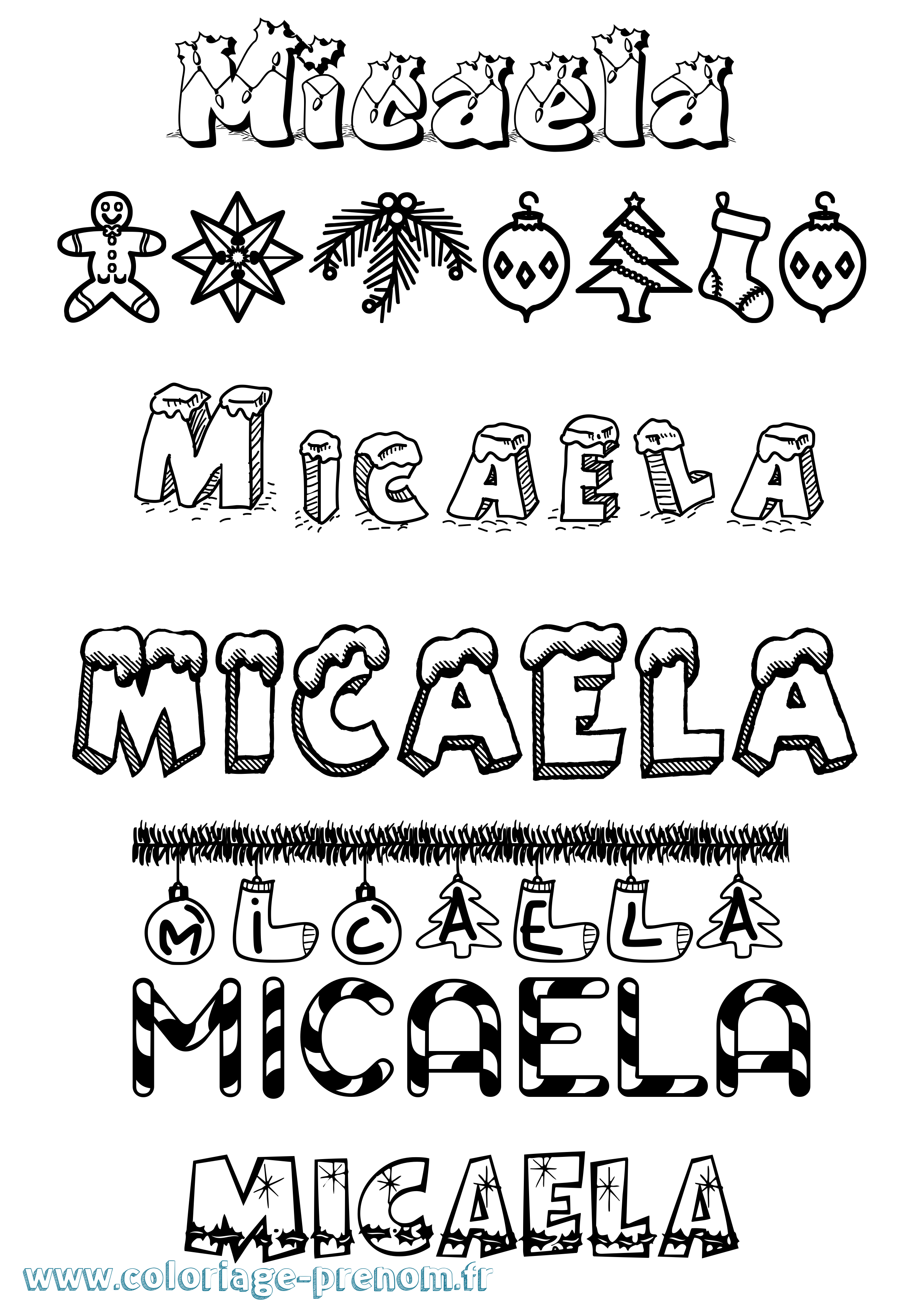 Coloriage prénom Micaela Noël