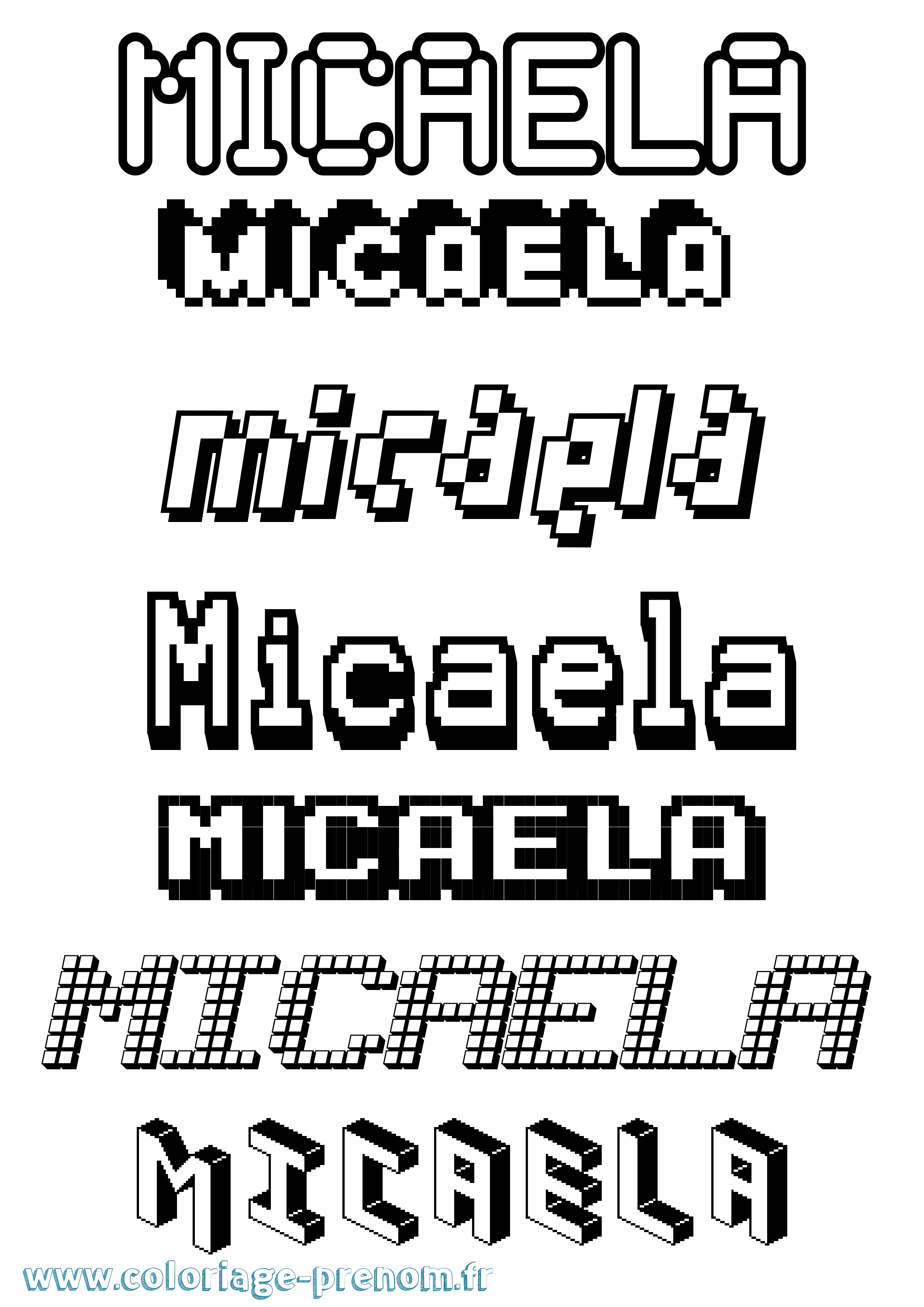 Coloriage prénom Micaela Pixel