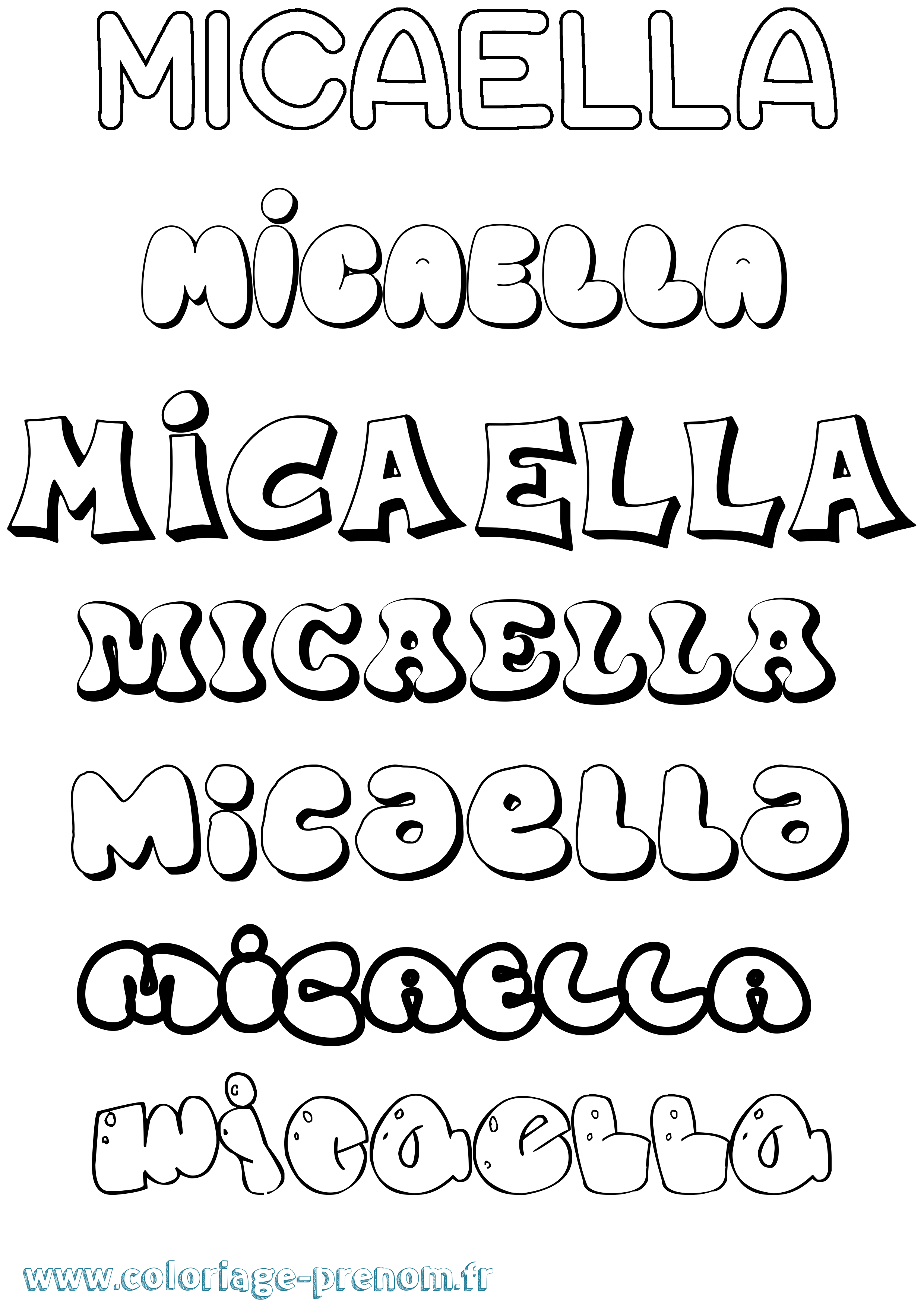 Coloriage prénom Micaella Bubble
