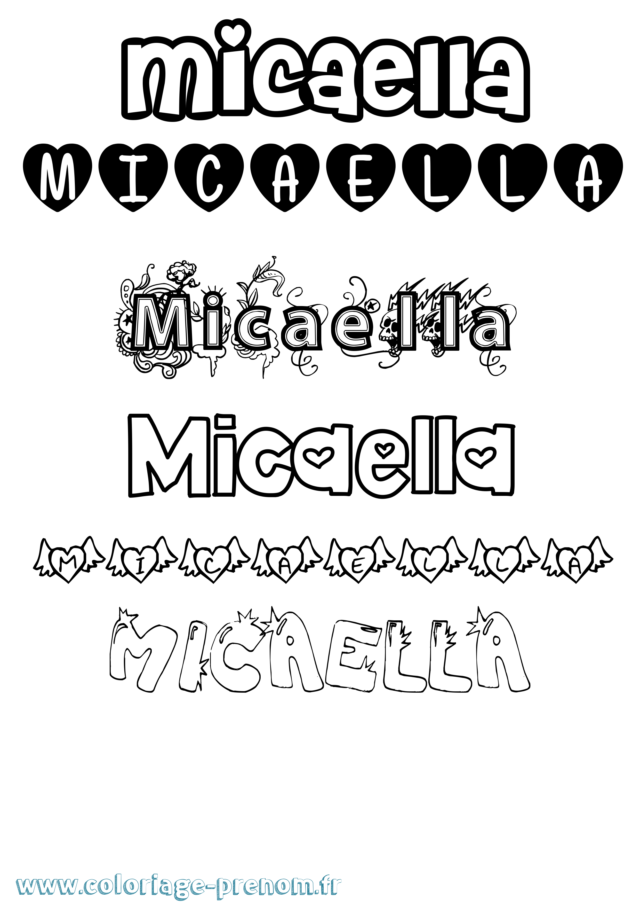 Coloriage prénom Micaella Girly