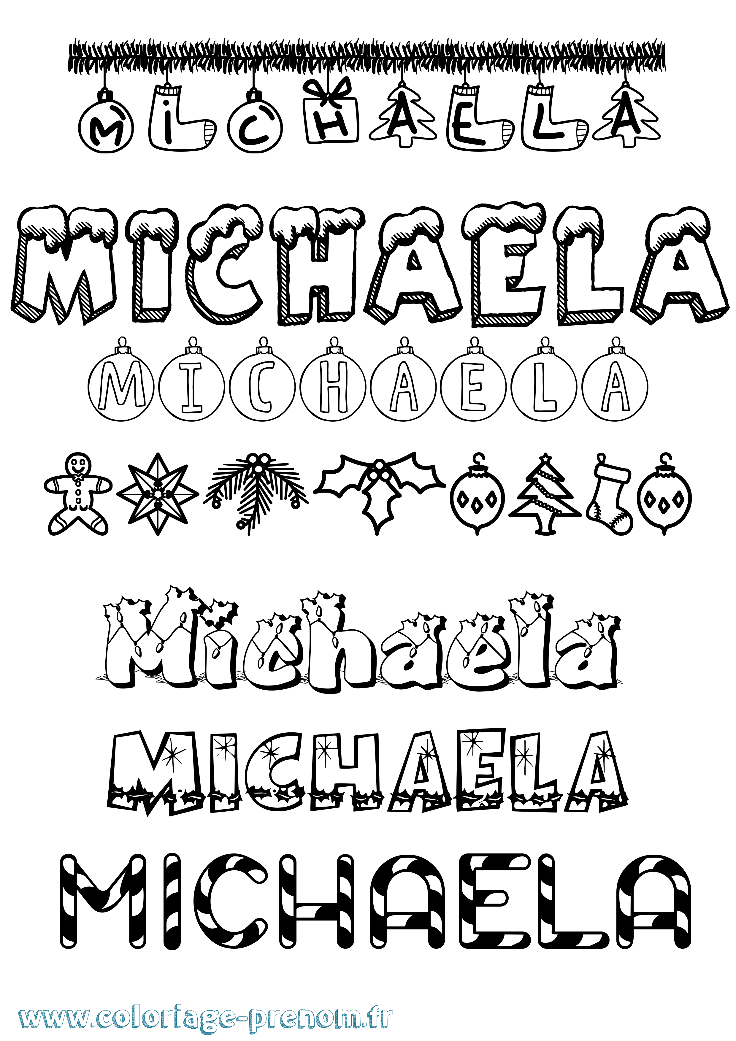 Coloriage prénom Michaela Noël