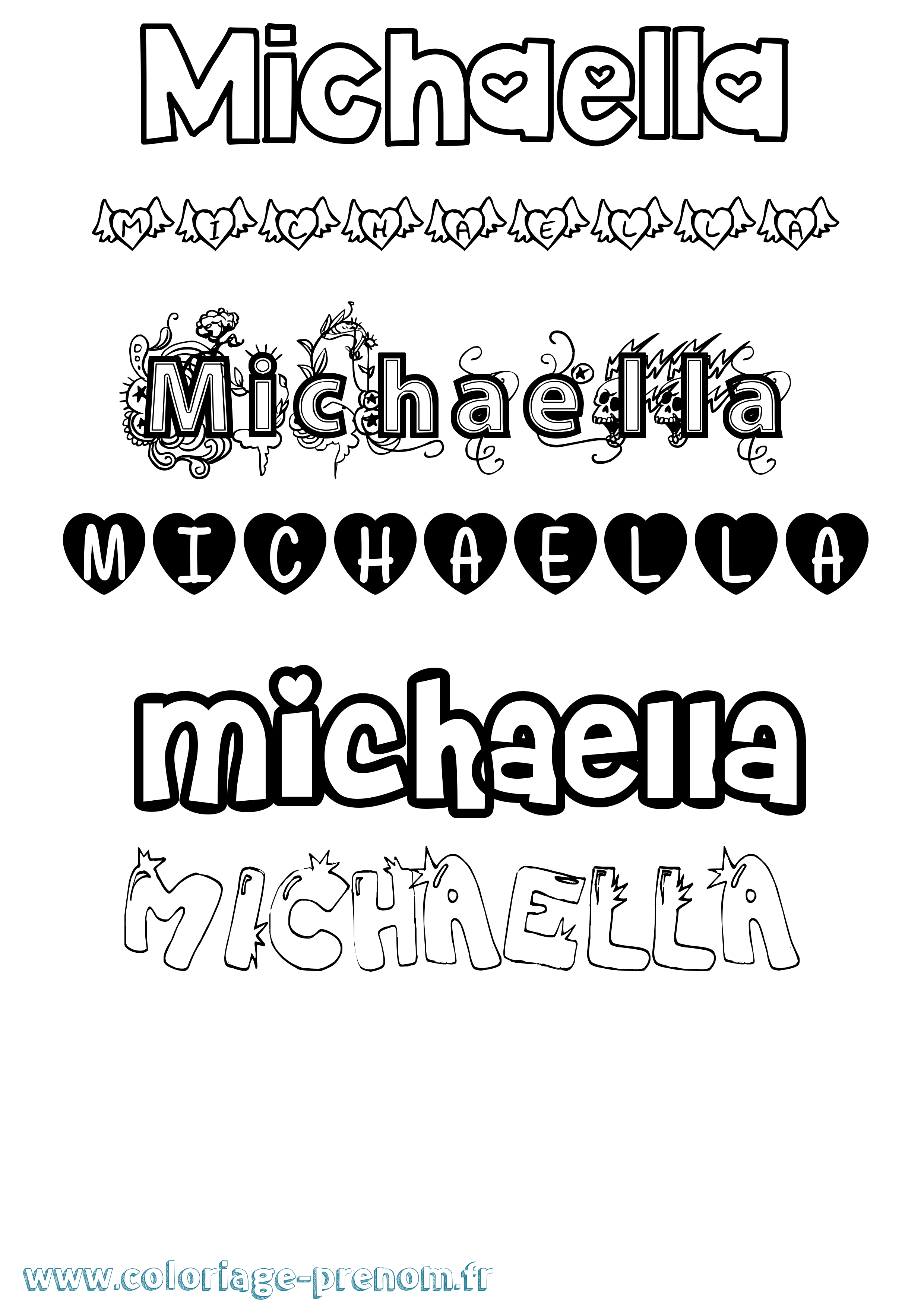 Coloriage prénom Michaella Girly