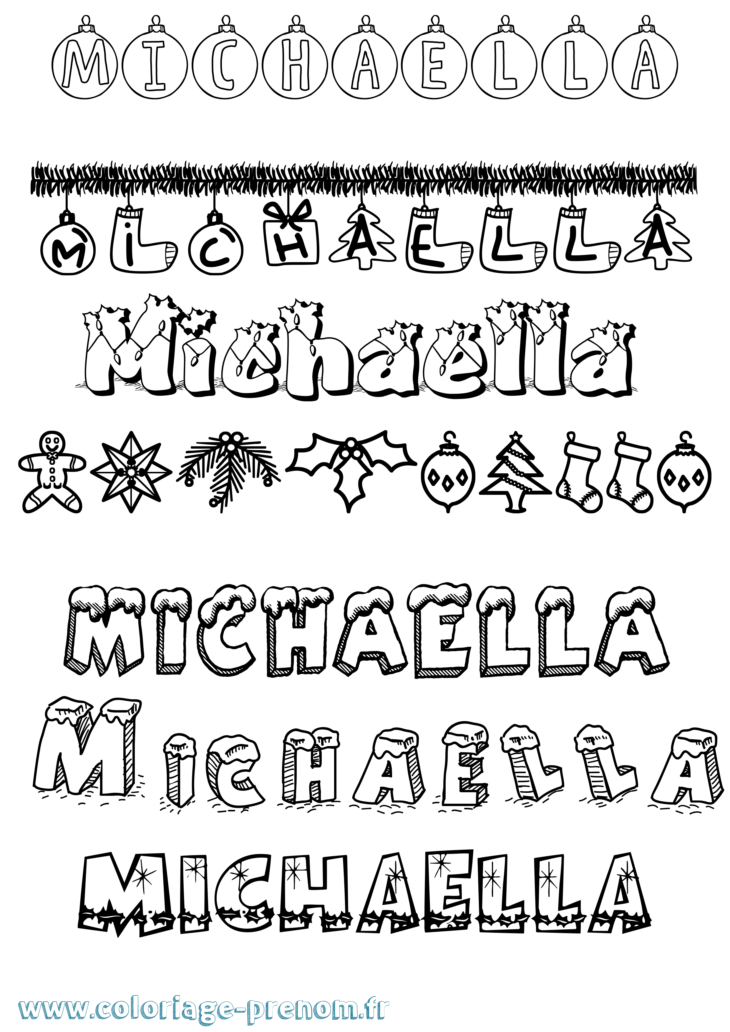 Coloriage prénom Michaella Noël