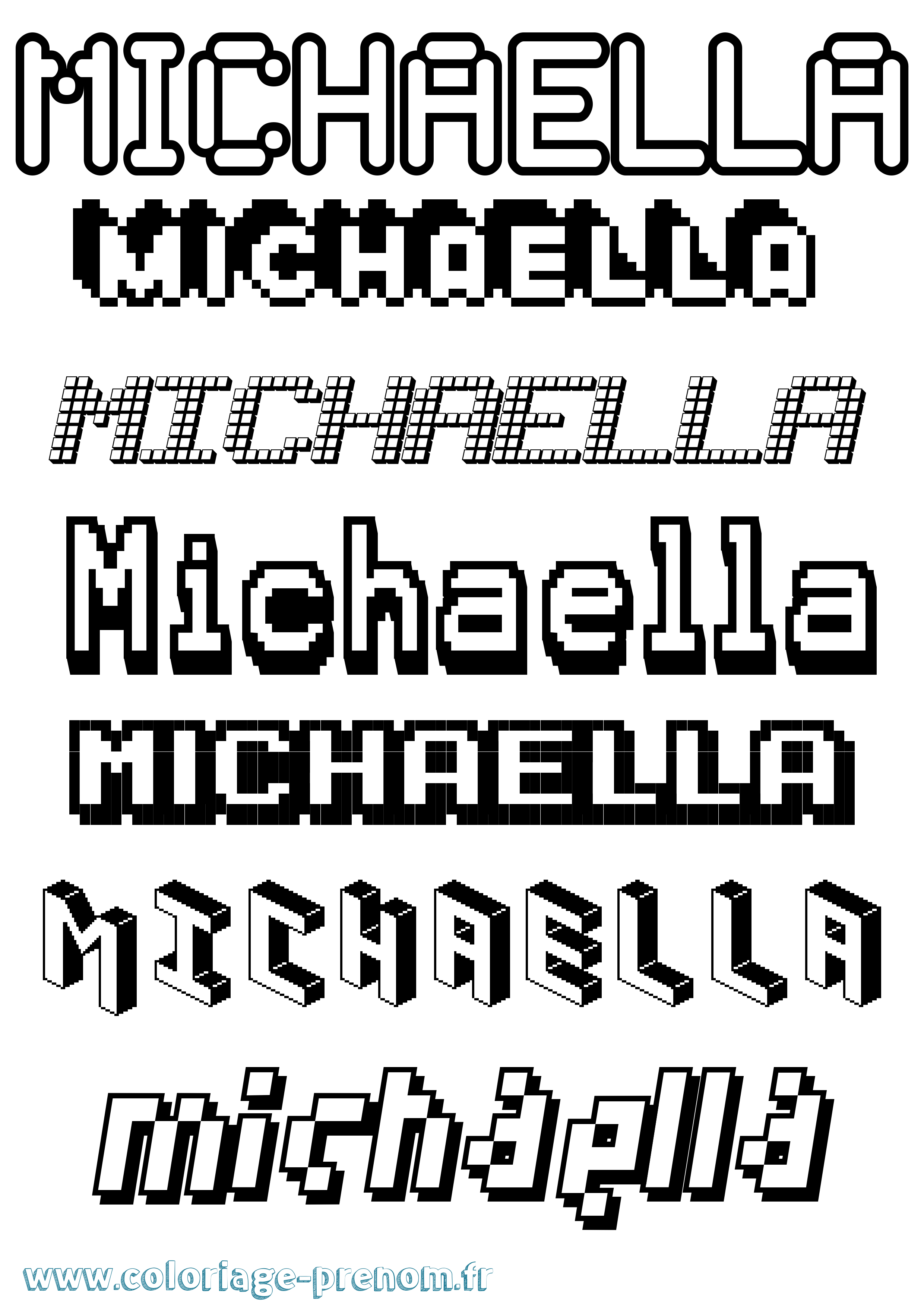 Coloriage prénom Michaella Pixel