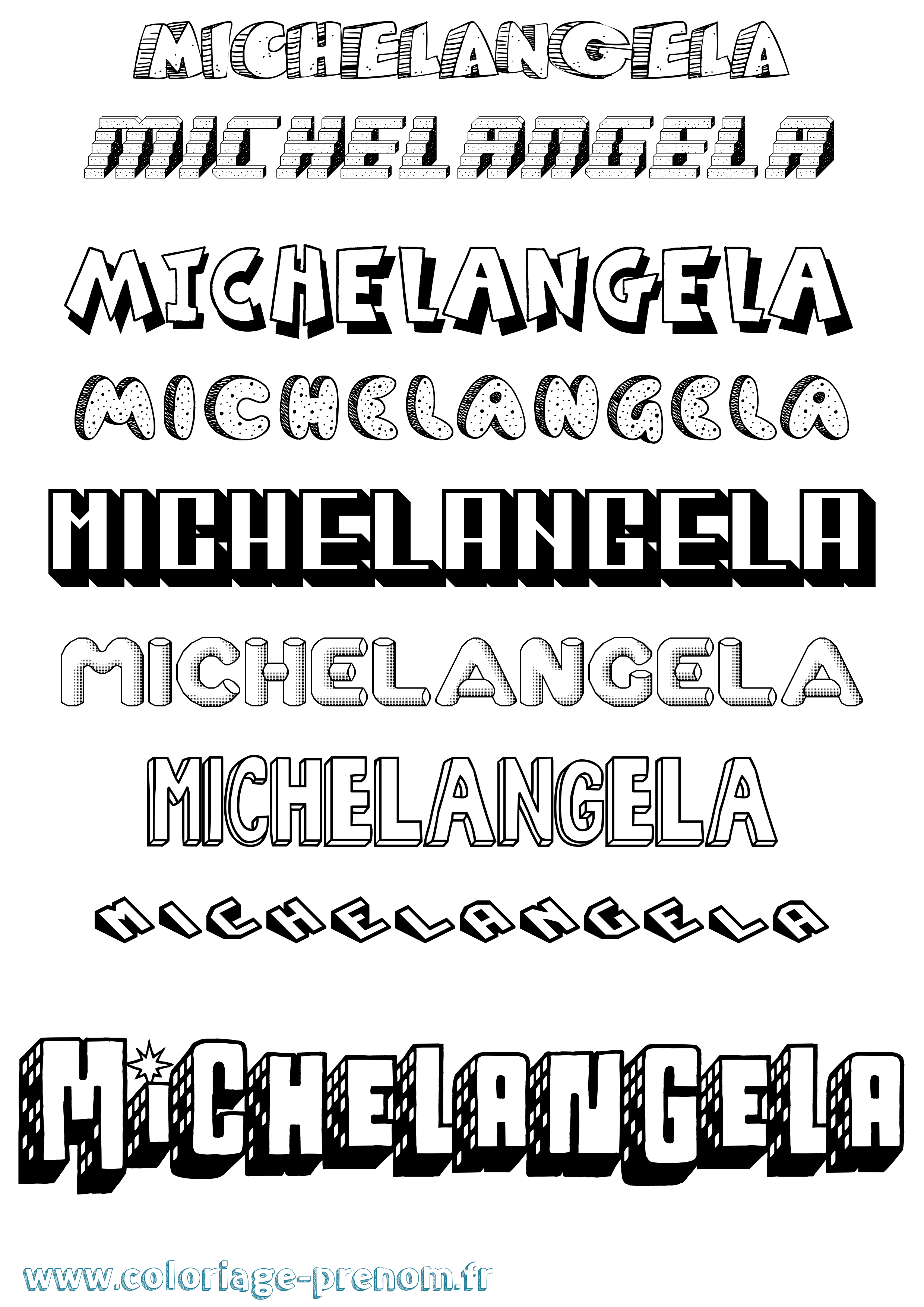 Coloriage prénom Michelangela Effet 3D