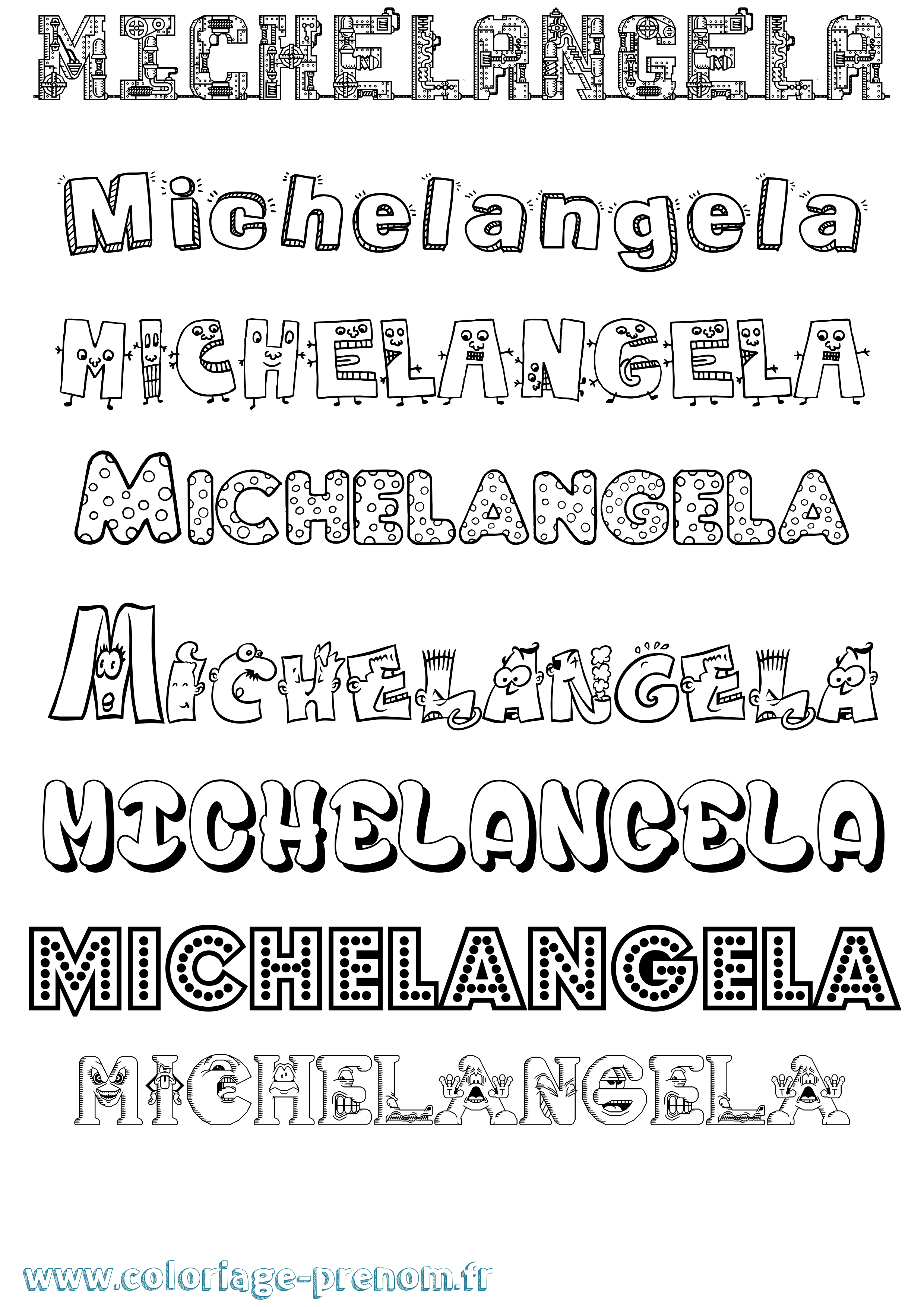 Coloriage prénom Michelangela Fun