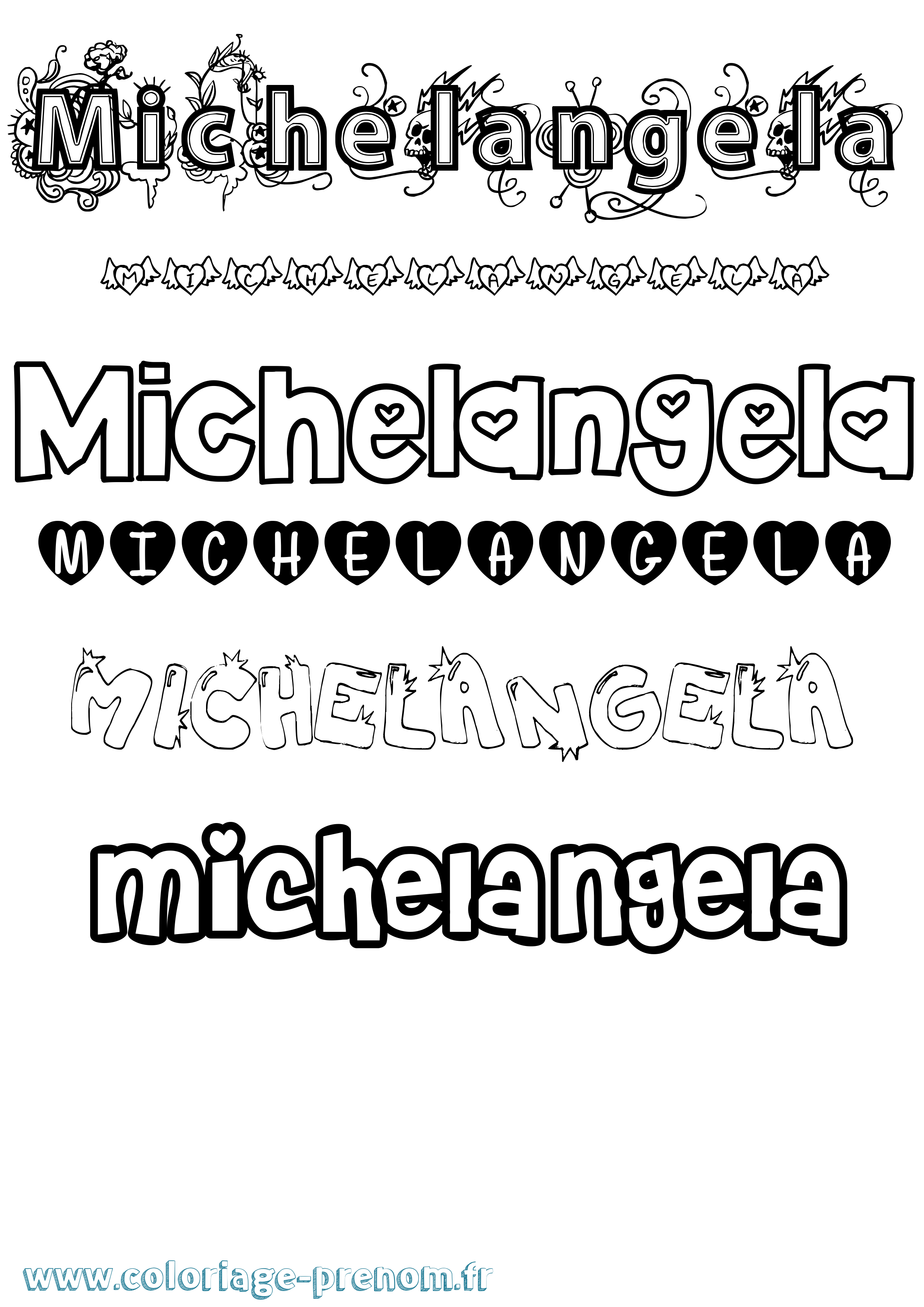 Coloriage prénom Michelangela Girly