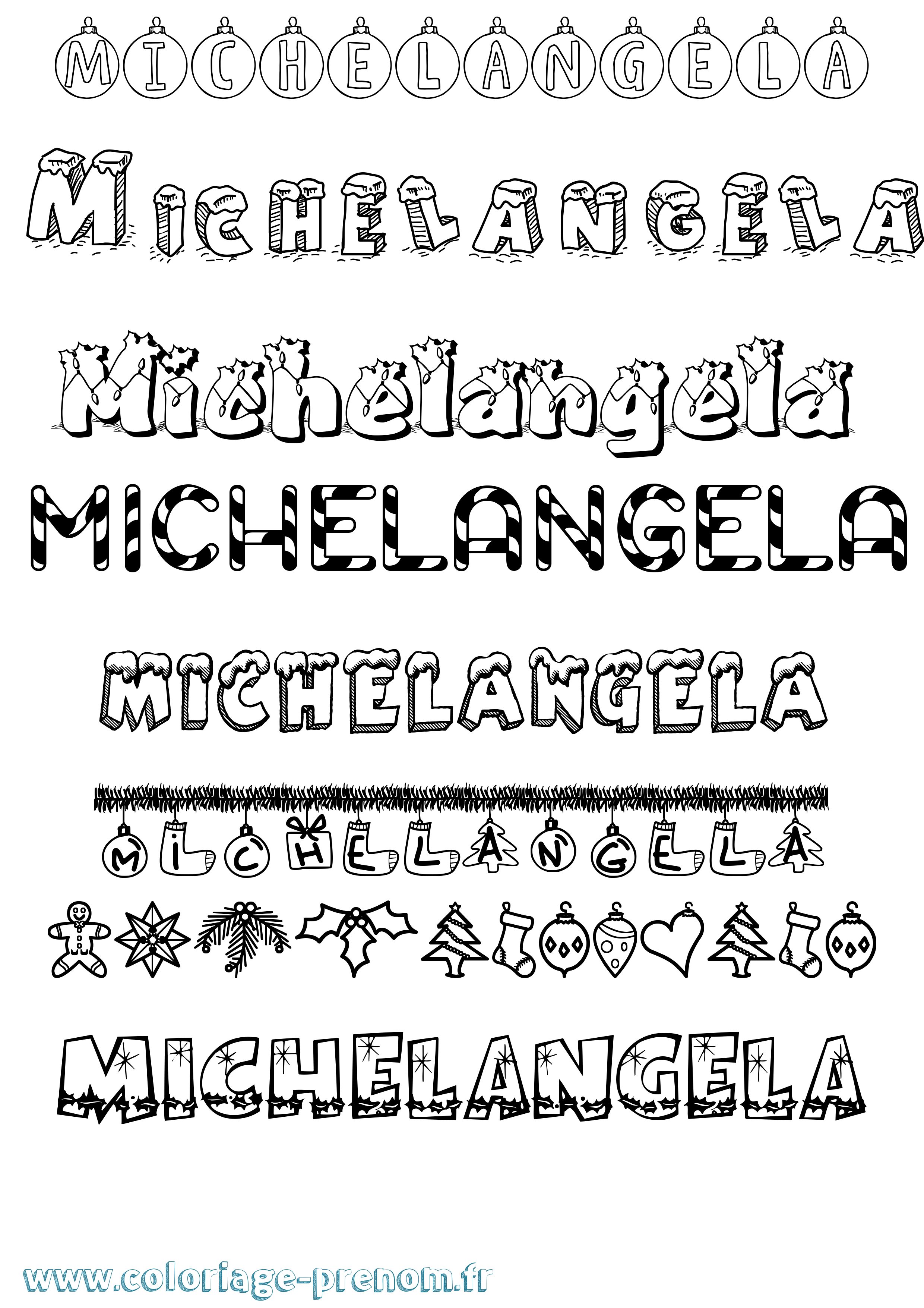 Coloriage prénom Michelangela Noël