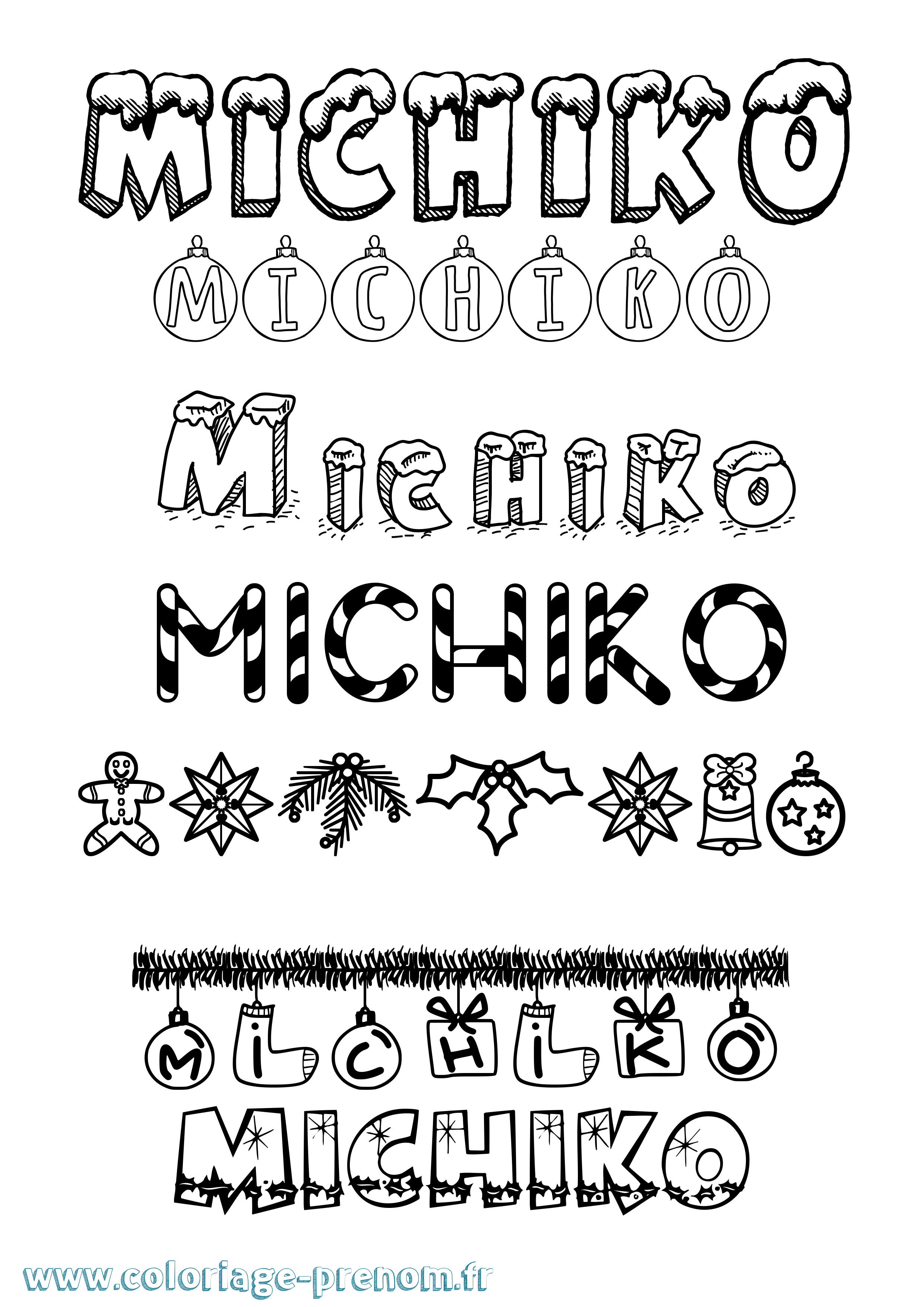 Coloriage prénom Michiko Noël