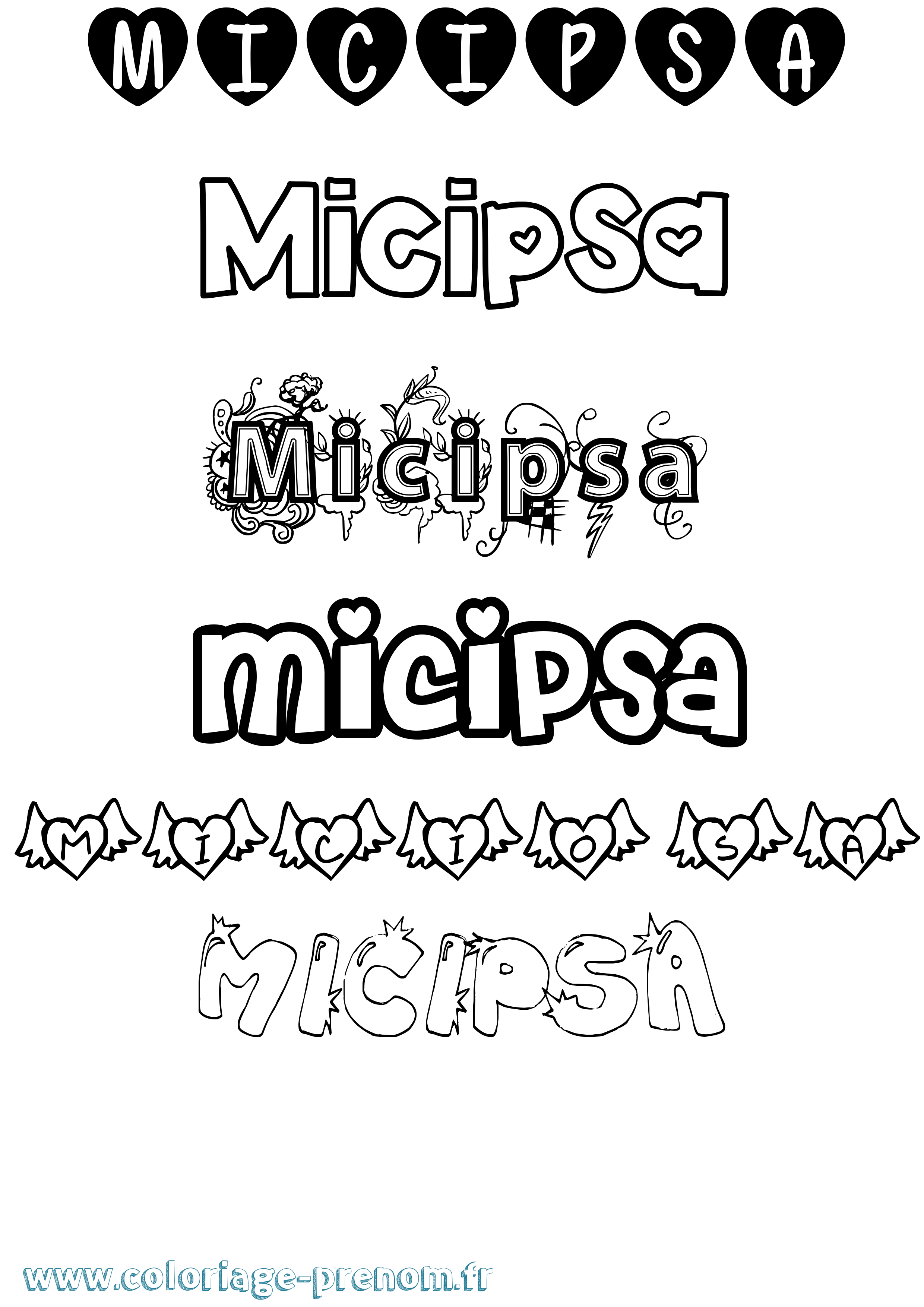 Coloriage prénom Micipsa Girly