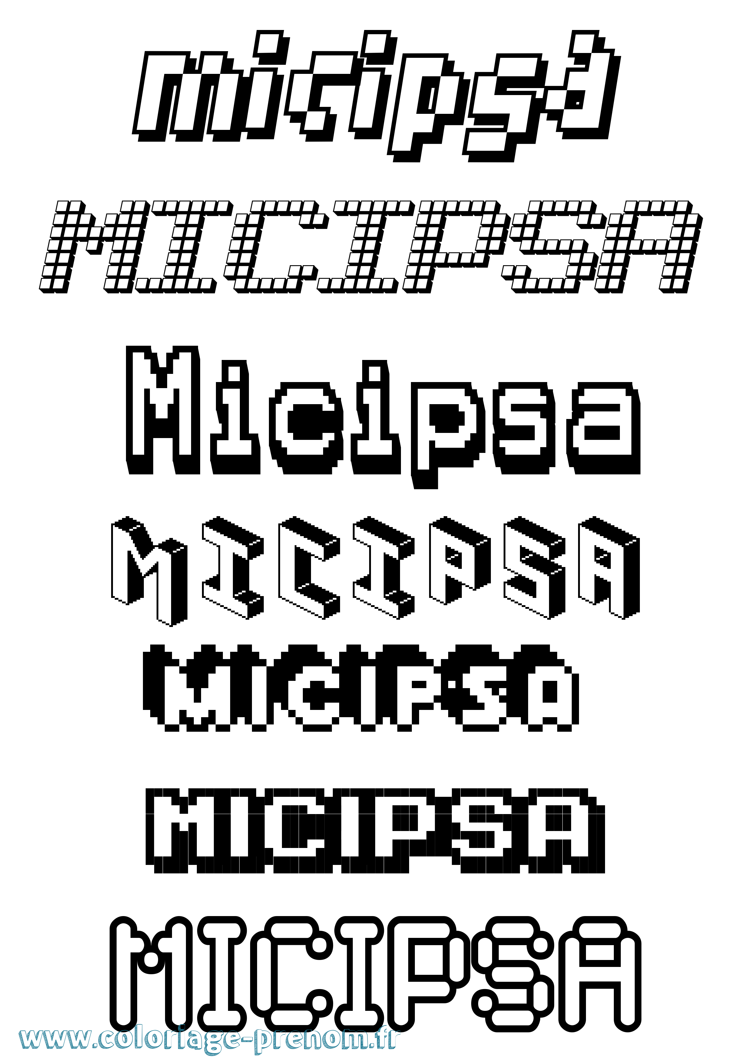 Coloriage prénom Micipsa Pixel
