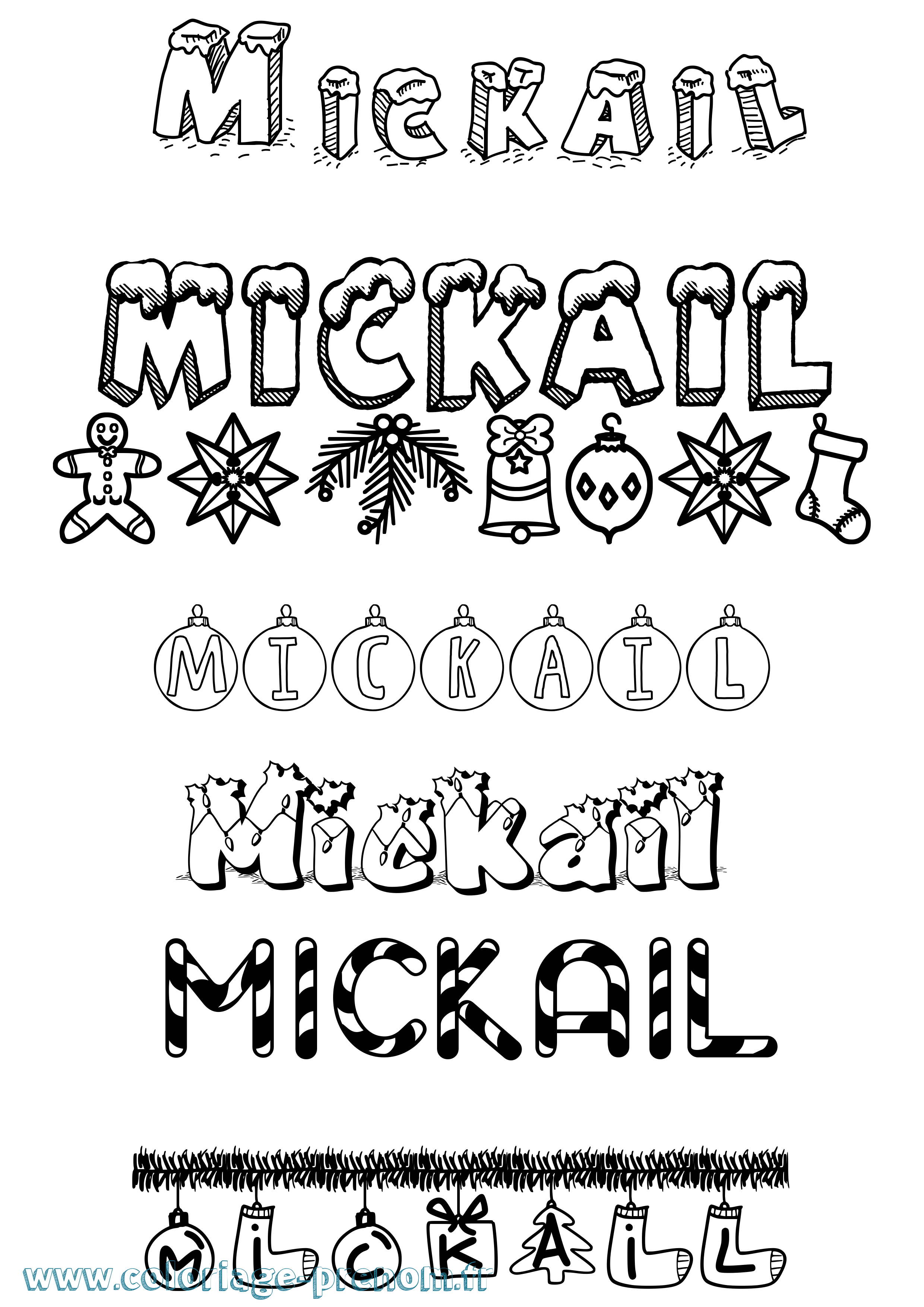 Coloriage prénom Mickail Noël