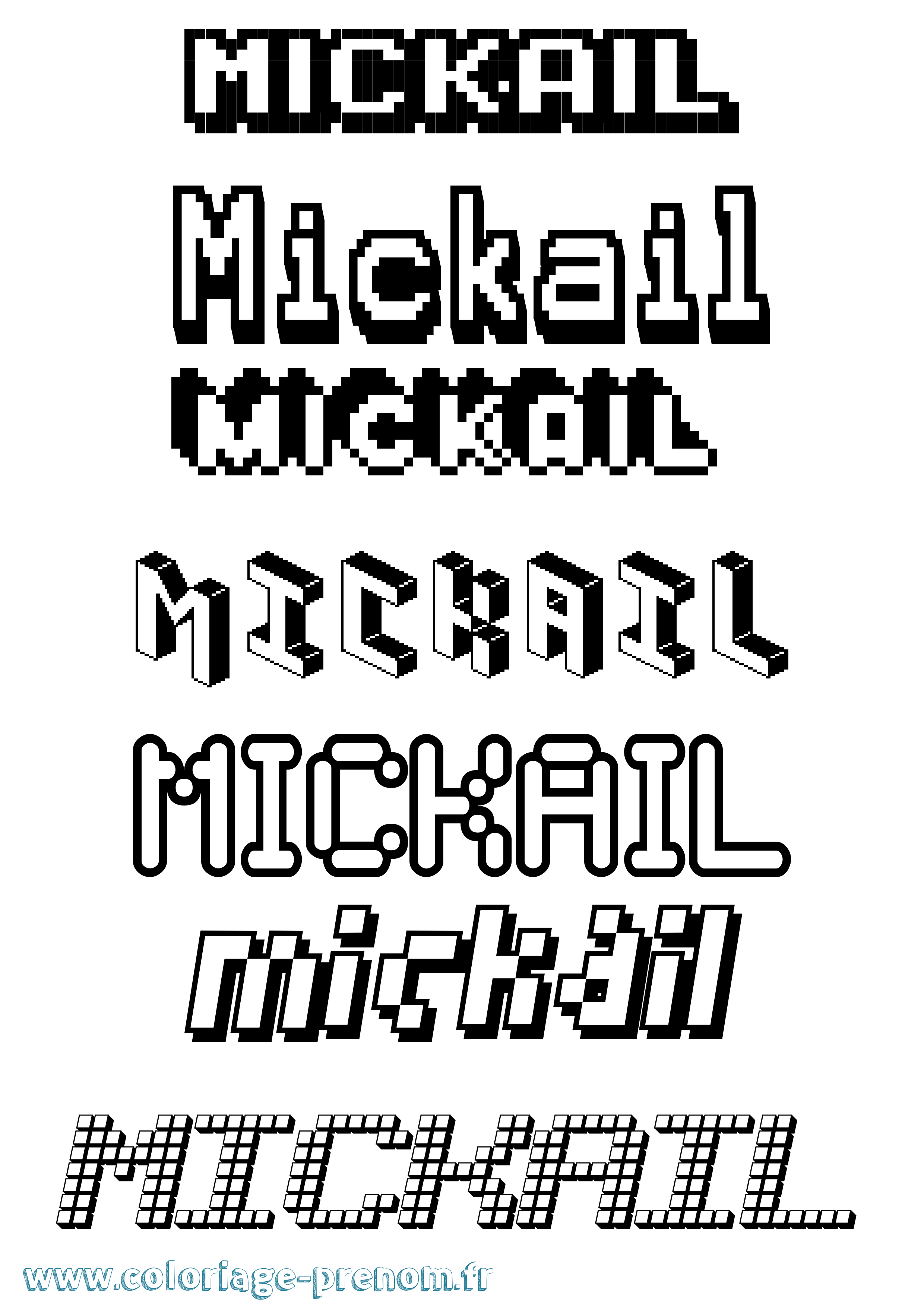Coloriage prénom Mickail Pixel